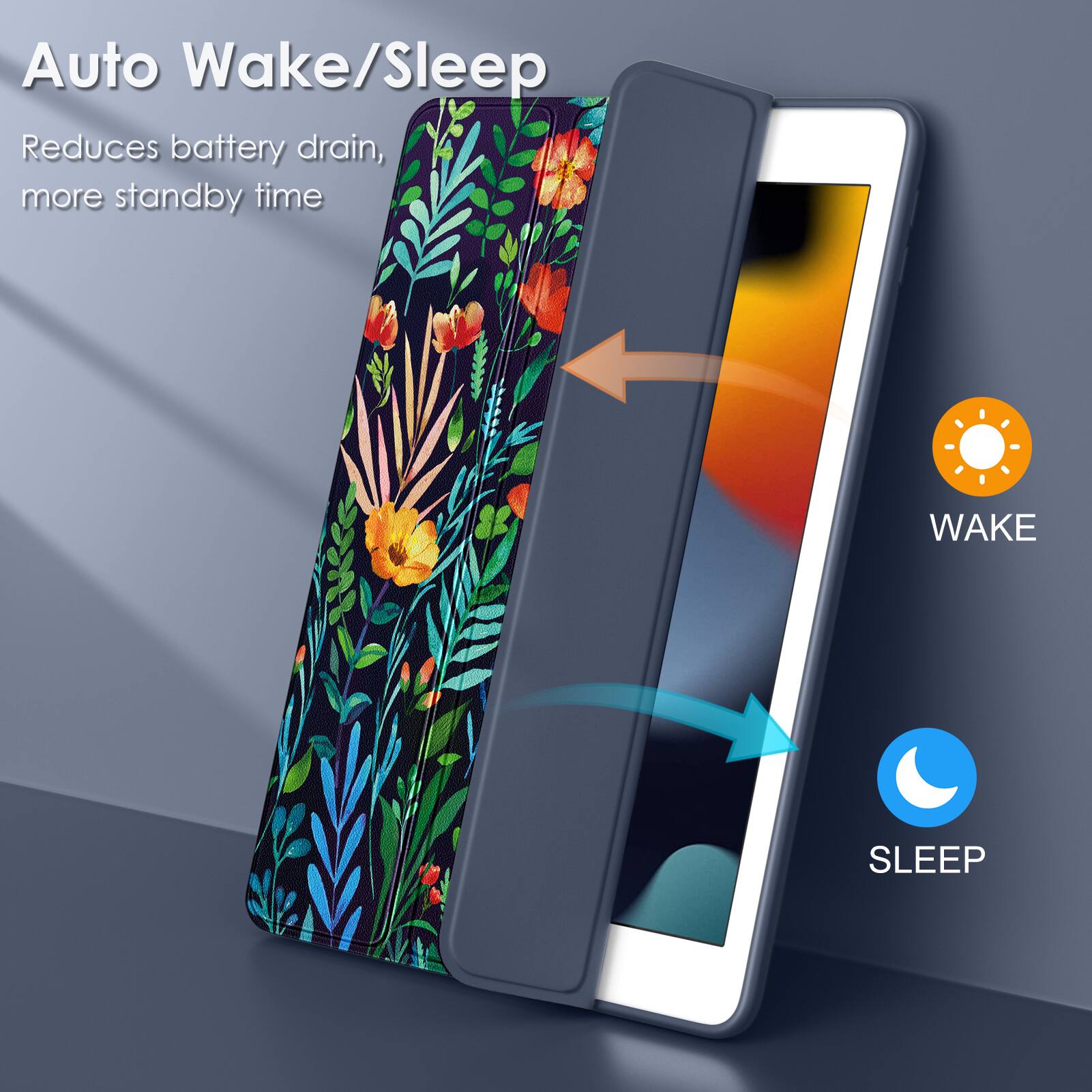 Auto Wake/Sleep  
Reduces battery drain, more standby time  

WAKE  
SLEEP