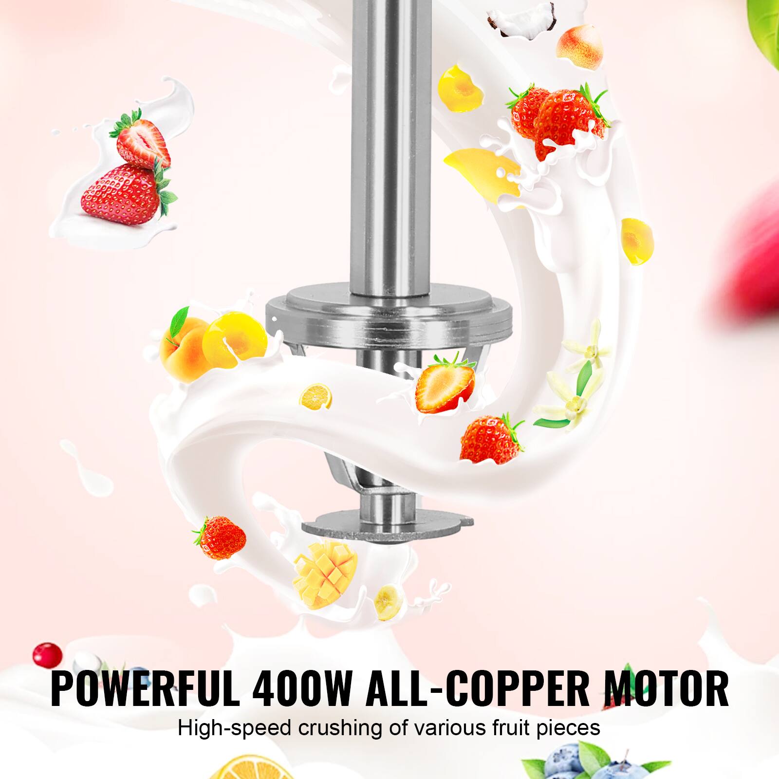 POWERFUL 400W ALL-COPPER MOTOR  
High-speed crushing of various fruit pieces