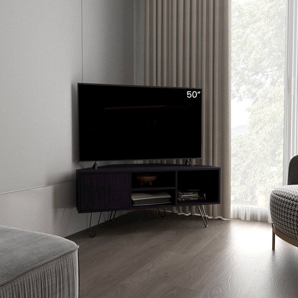 Alt View 3. TuHome - Lancaster Corner Tv Stand, With Two Shelves And Two Cabinets, Black - Black.