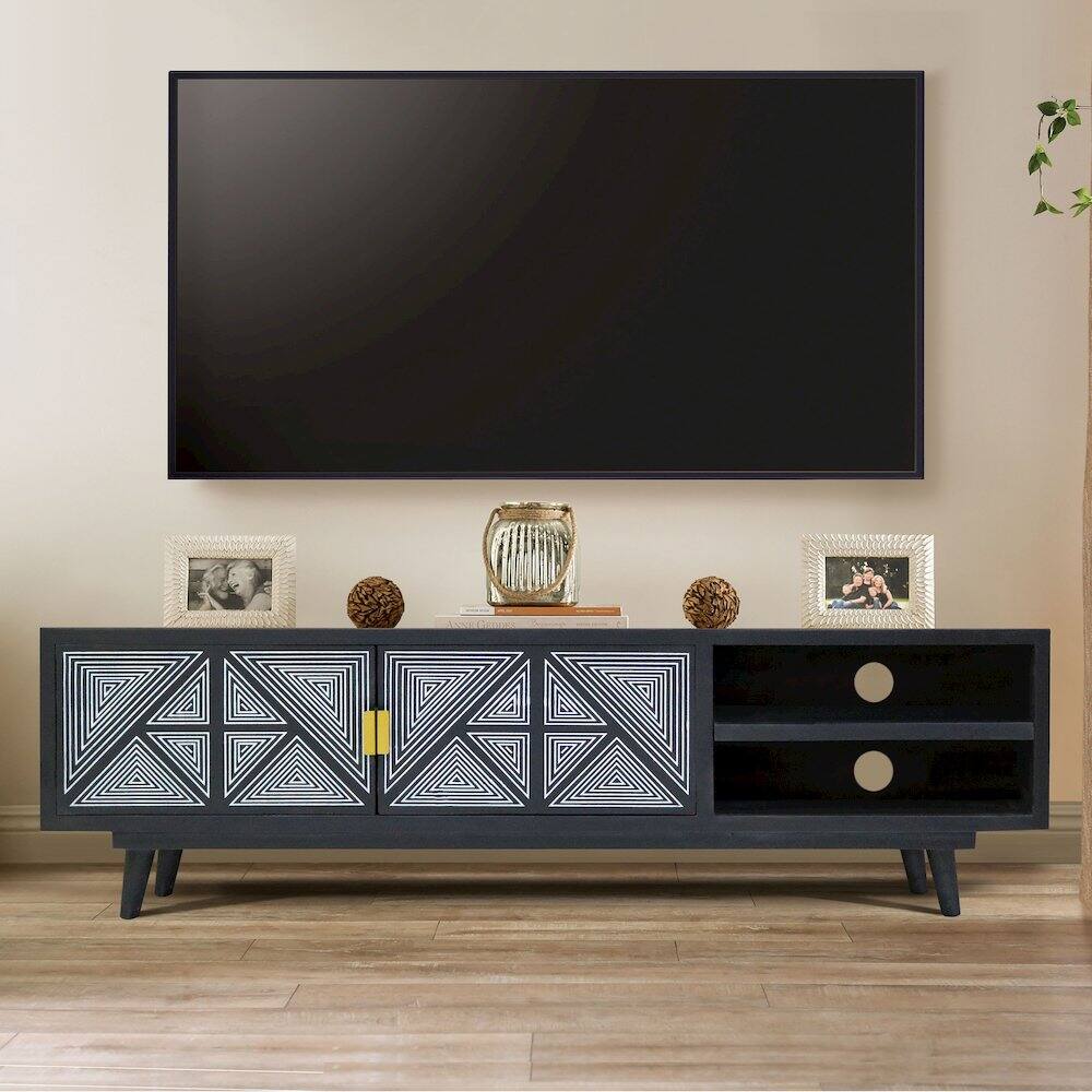 Alt View 3. Furniture of America - Kanan Art Deco Solid Wood 2-Door TV Stand - Black.