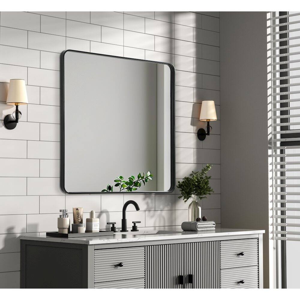 Alt View 2. Elegant Decor - Contour Metal Square Mirror 42x42 in Black - Black.