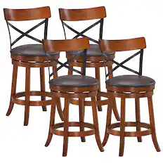 Front. Costway - Costway Set of 4 Bar Stools Swivel 25" Dining Bar Chairs with Rubber Wood Legs - Walnut,Black,Brown.