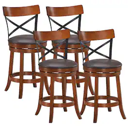 Costway - Set of 4 Bar Stools Swivel 25" Dining Bar Chairs with Rubber Wood Legs - Walnut,Black,Brown