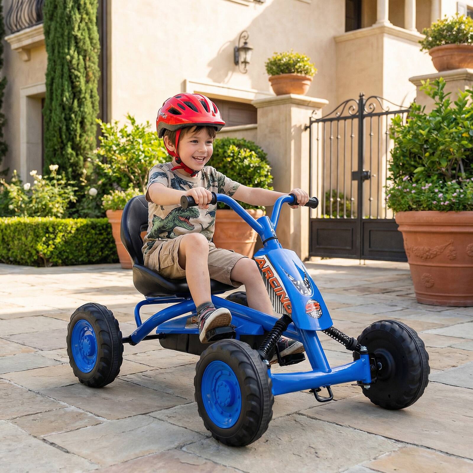 Alt View 3. Gymax - Gymax Go Kart for Kids 4 Wheel Toddler Ride On Pedal Car w/ Steering Handlebars Navy - Blue.