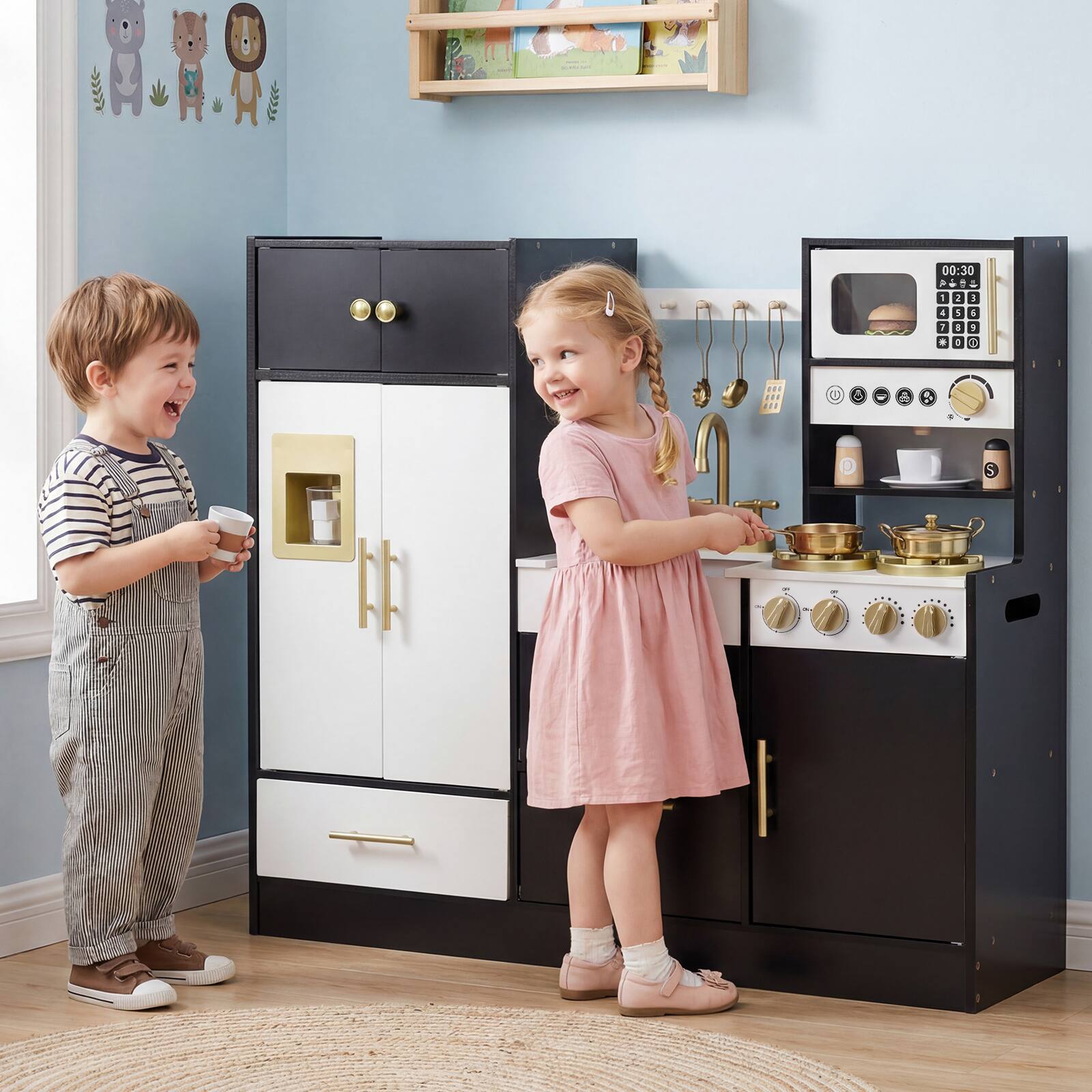 Alt View 3. Gymax - Gymax Play Kitchen for Kids w/Realistic Lights & Sounds Stoves Sink Faucet Oven - Black.