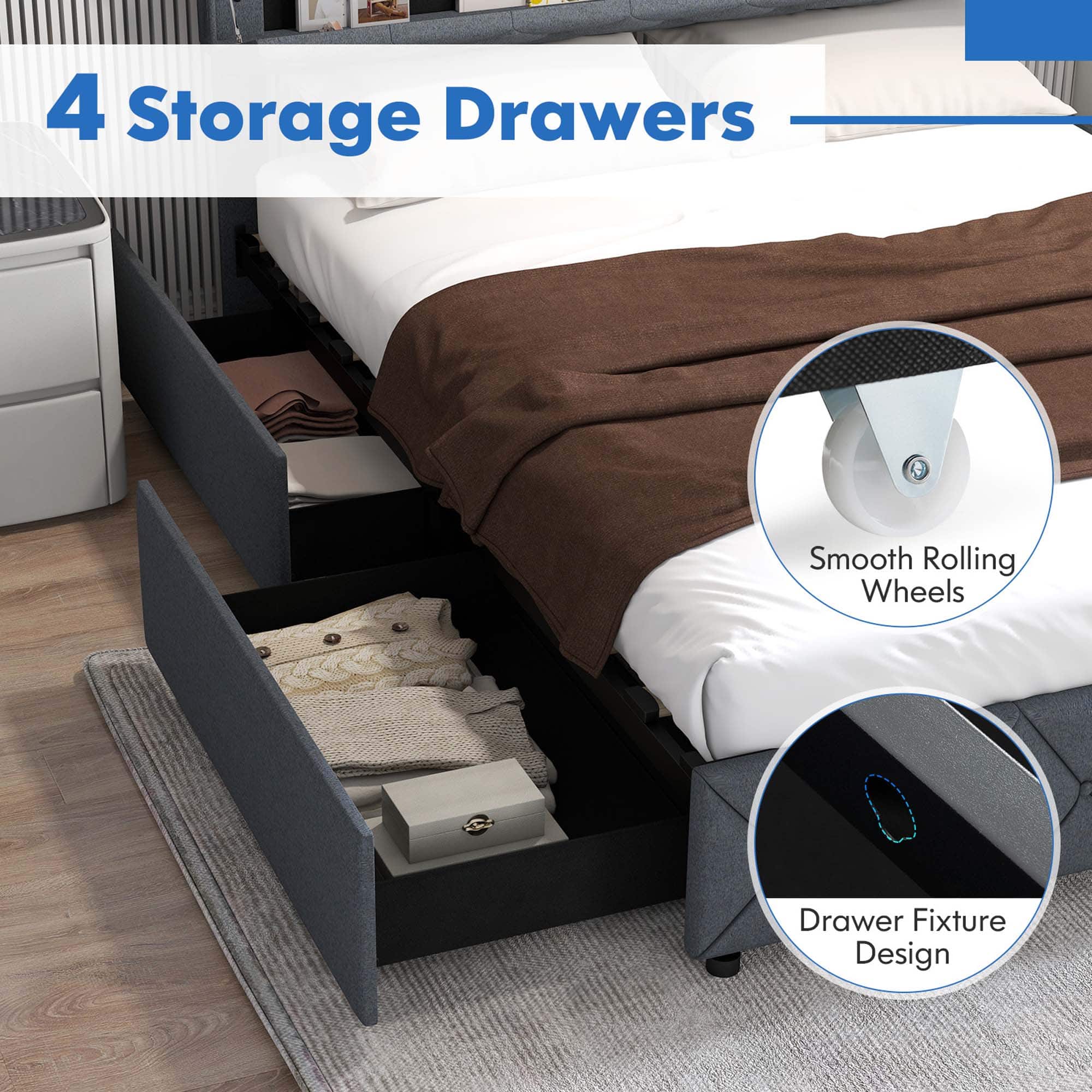 4 Storage Drawers Smooth Rolling Wheels Drawer Fixture Design