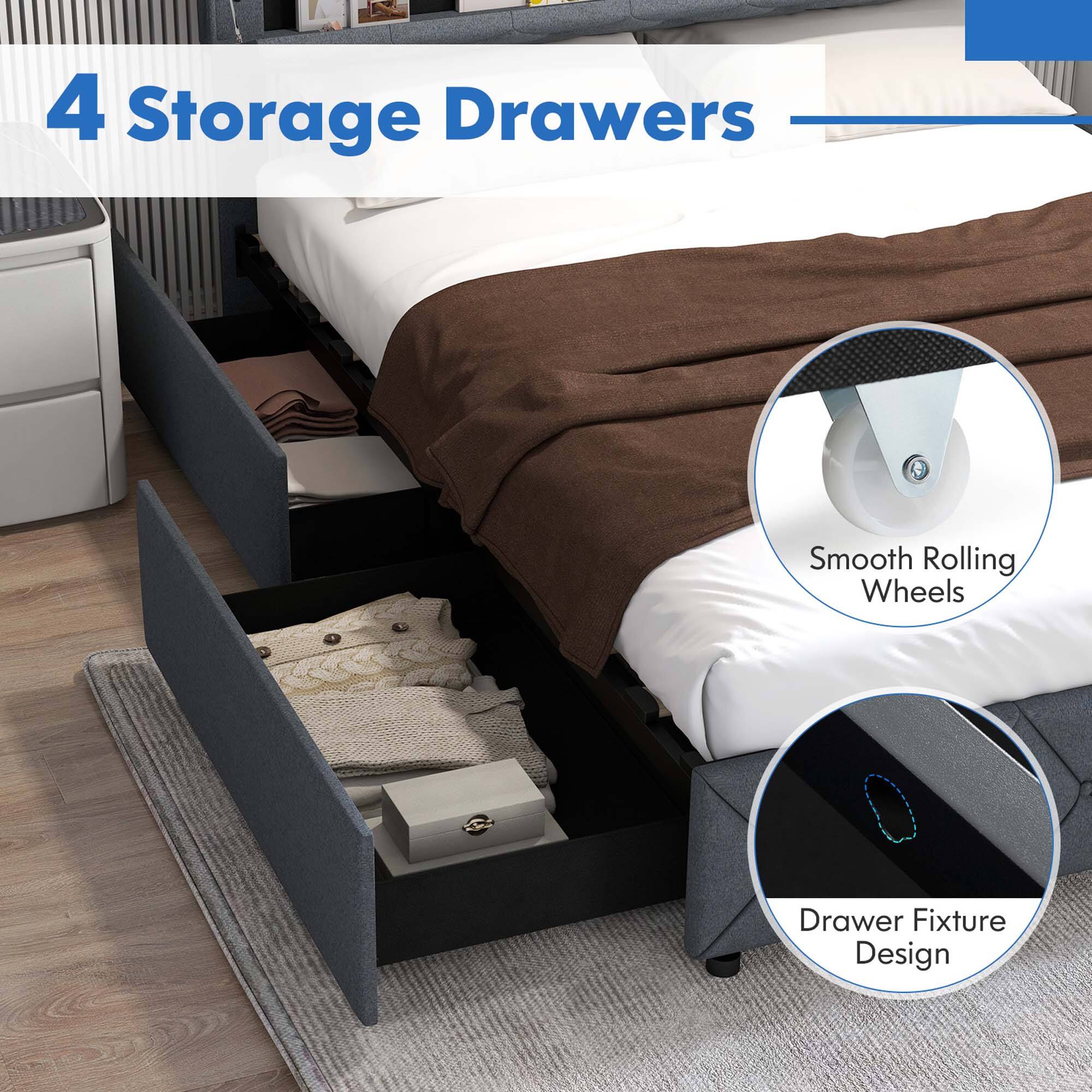 4 Storage Drawers Smooth Rolling Wheels Drawer Fixture Design