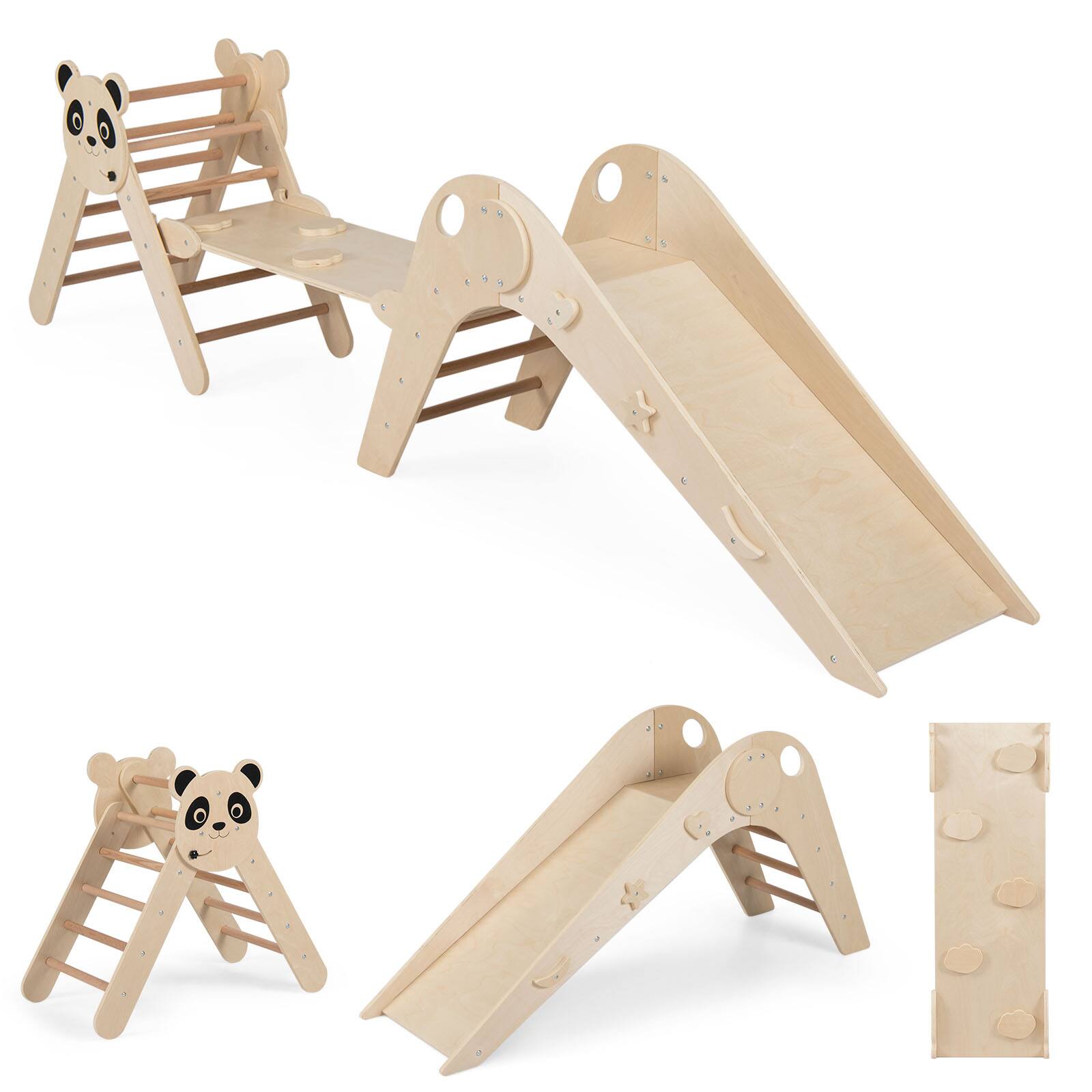 Alt View 9. Gymax - Gymax Panda-Themed Wood Montessori Climbing Set w/Slide Ramp Ladder & Cartoon Blocks Natural - Yellow.