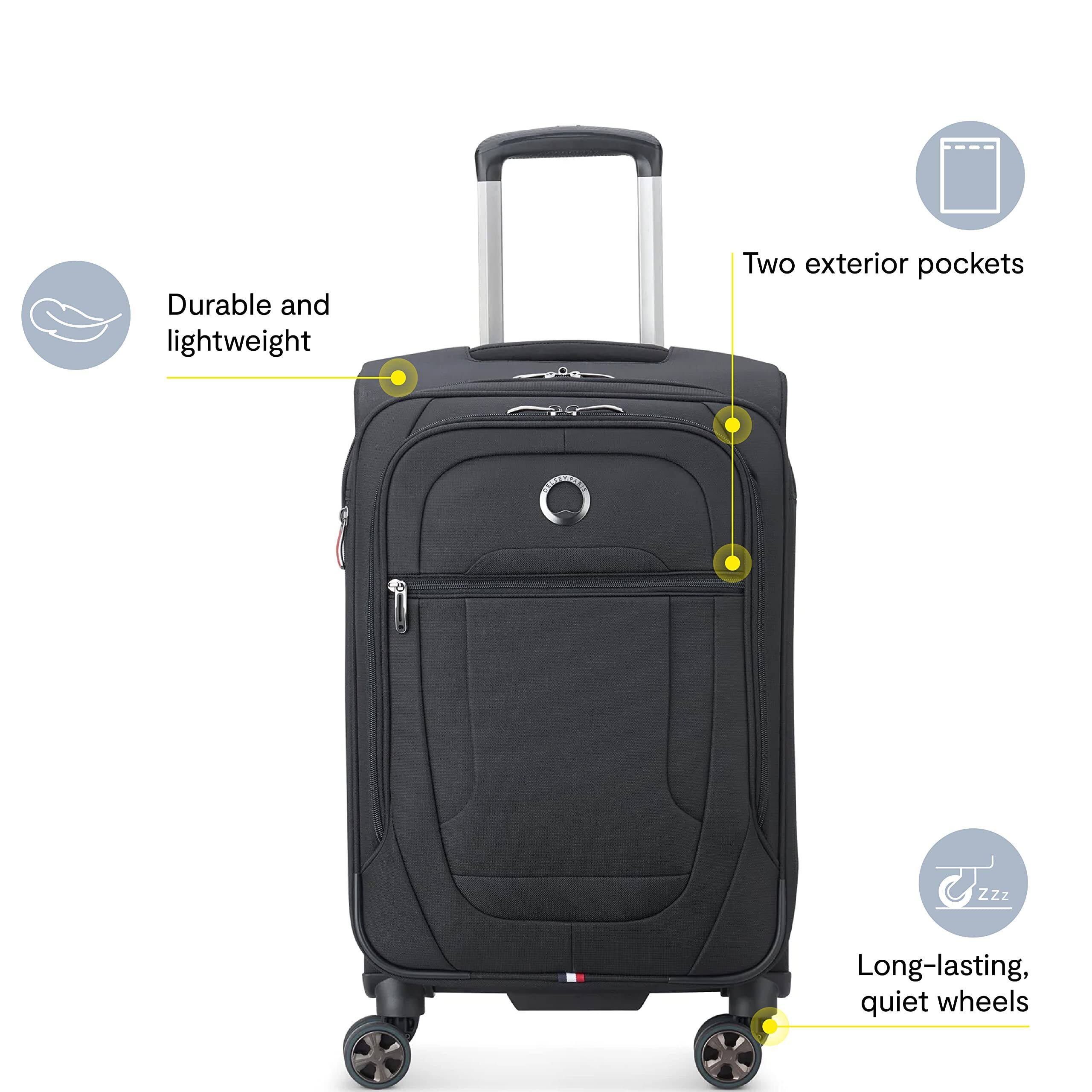 Durable and lightweight  
Two exterior pockets  
Long-lasting, quiet wheels