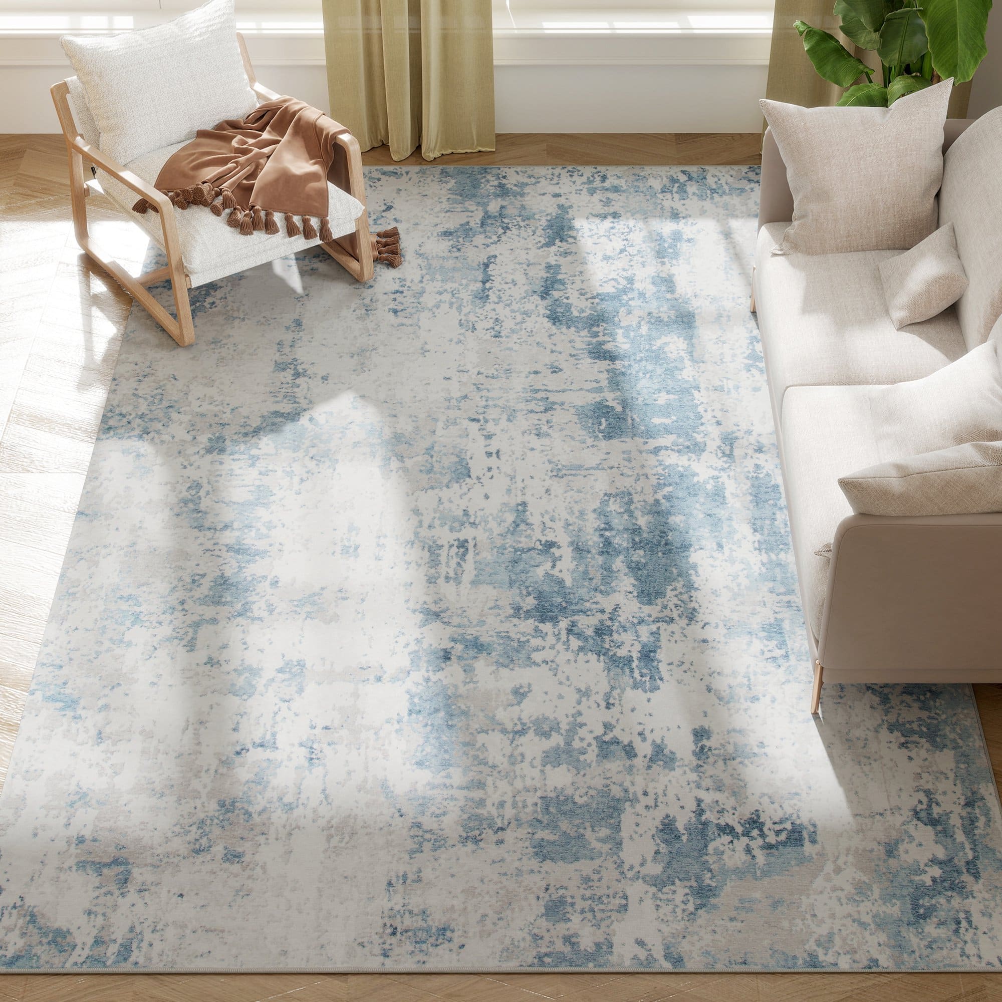Homcom - Area Rug 8x10, Machine Washable, Non-Slip Modern Abstract, for Living Room, Bedroom - Blue