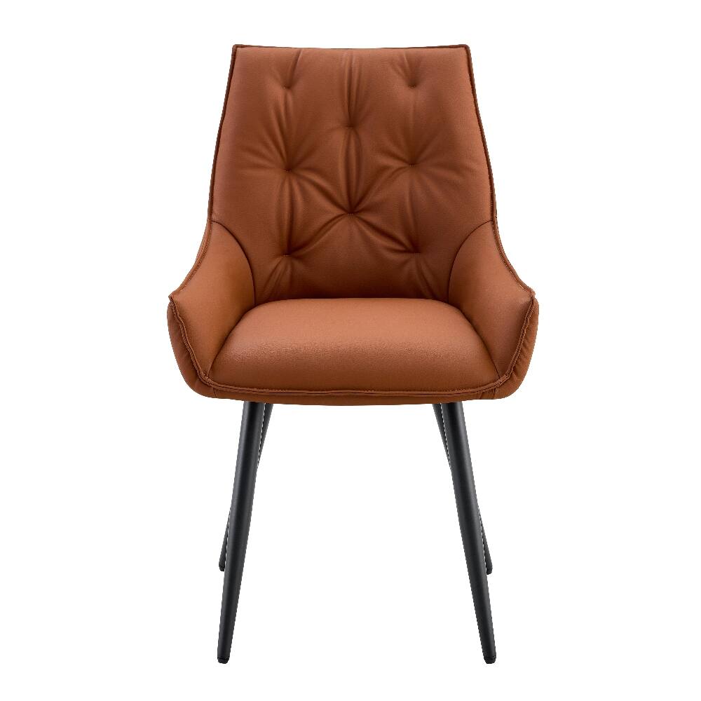 Alt View 1. Loheer - Loheer Camel Faux Leather Dining Chairs Set of 2, Metal Kitchen Chairs with Black Sanded Legs, Upholstered Flat Back - Camel.