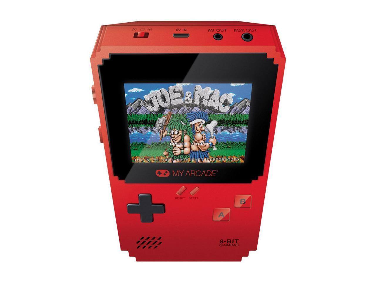 O Y V IN AV OUT AUX OUT  
JOE & MAC  
DIRCHAR HOOD  
PRESS START  
(en6 H 1595)  
DRTE LAST CORPORATION  
MY ARCADE  
RESET START  
B + A  
8-BIT GAMING