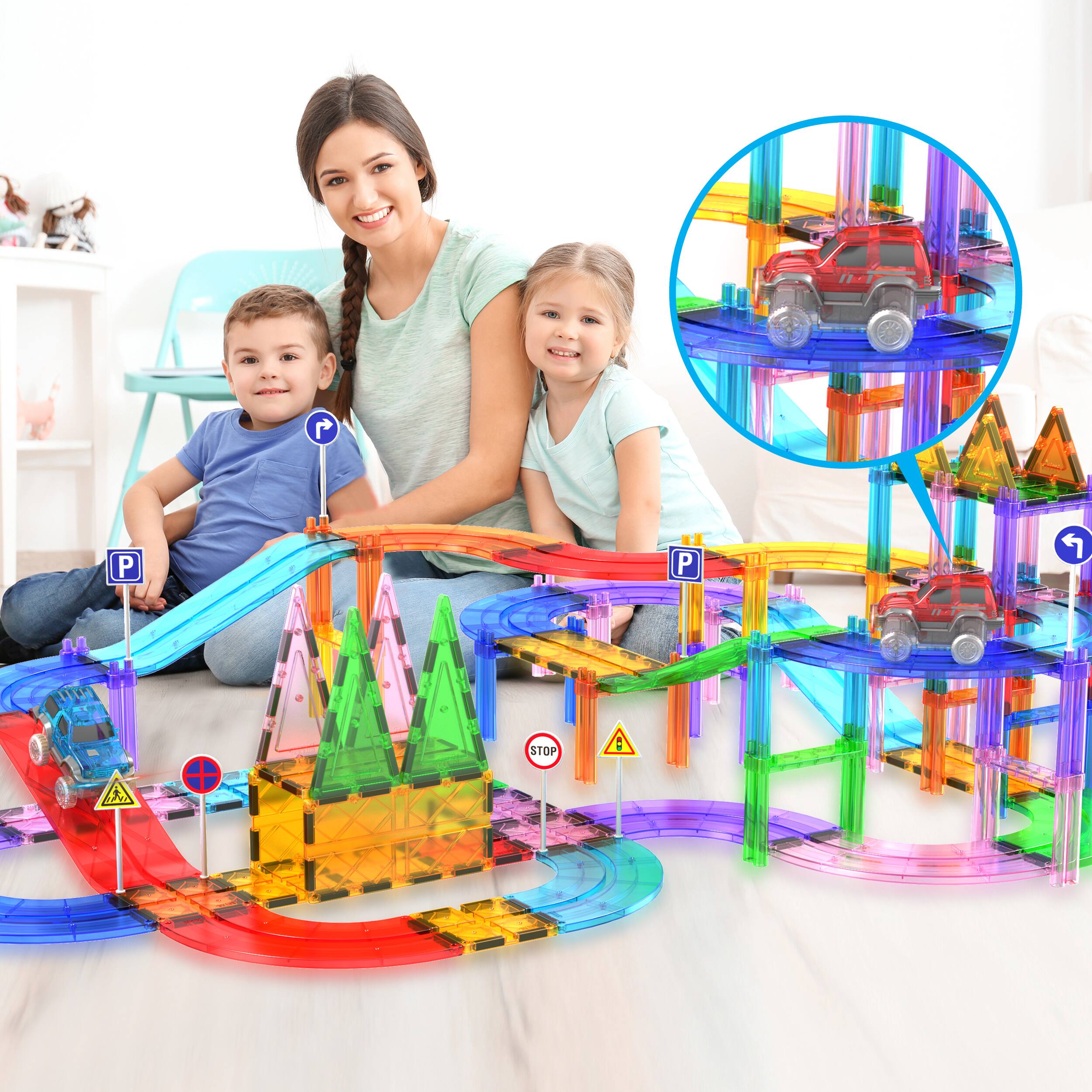 Alt View 7. PicassoTiles - PICASSO-TILES Magnet Race Cars Magnetic Tiles for Kids, 3PCS Construction STEM Building Blocks Educational Toy.