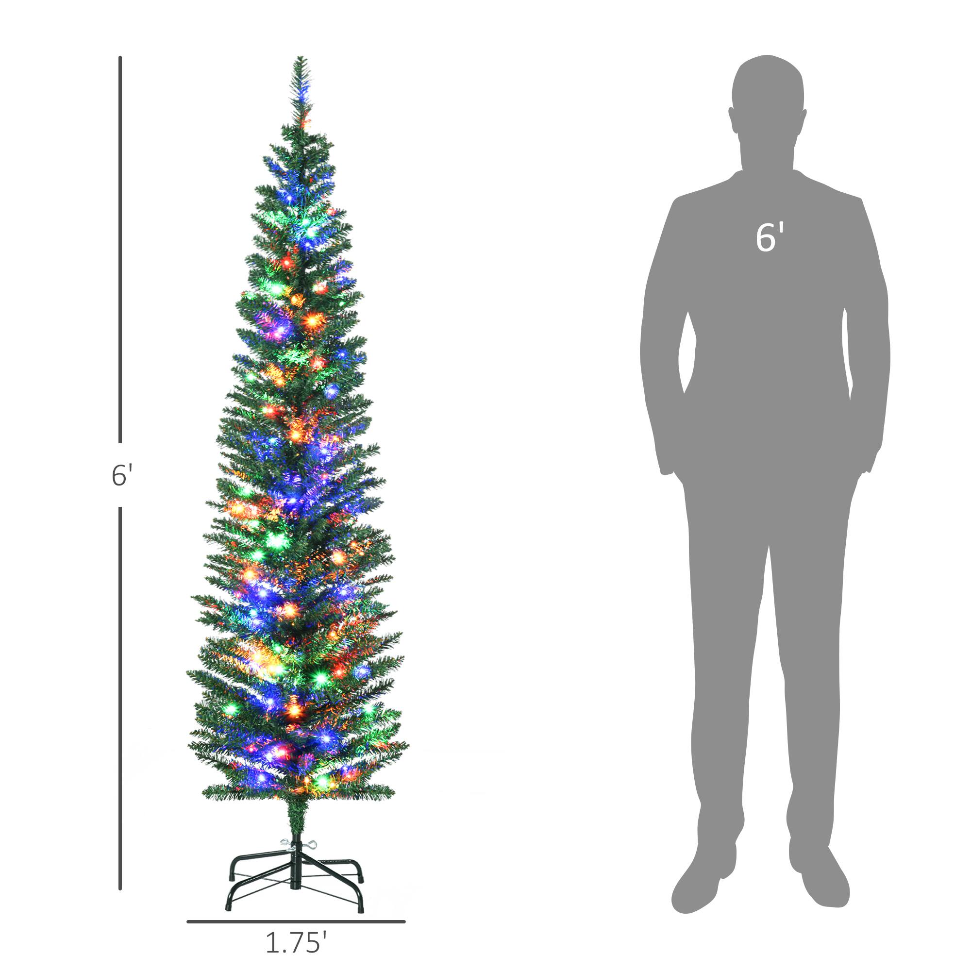 Alt View 2. Homcom - Prelit Pencil Artificial Christmas Tree, 390 Branches, 150 Colorful LEDs, Steel Base - green.