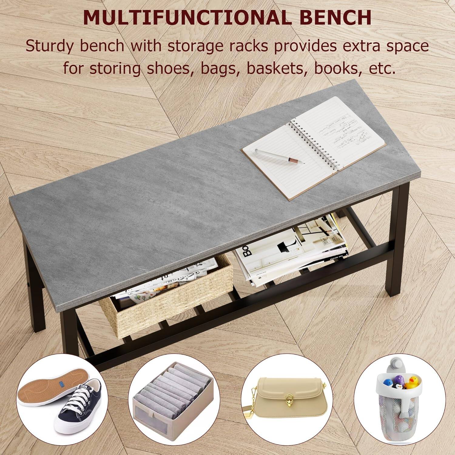 MULTIFUNCTIONAL BENCH

Sturdy bench with storage racks provides extra space for storing shoes, bags, baskets, books, etc.