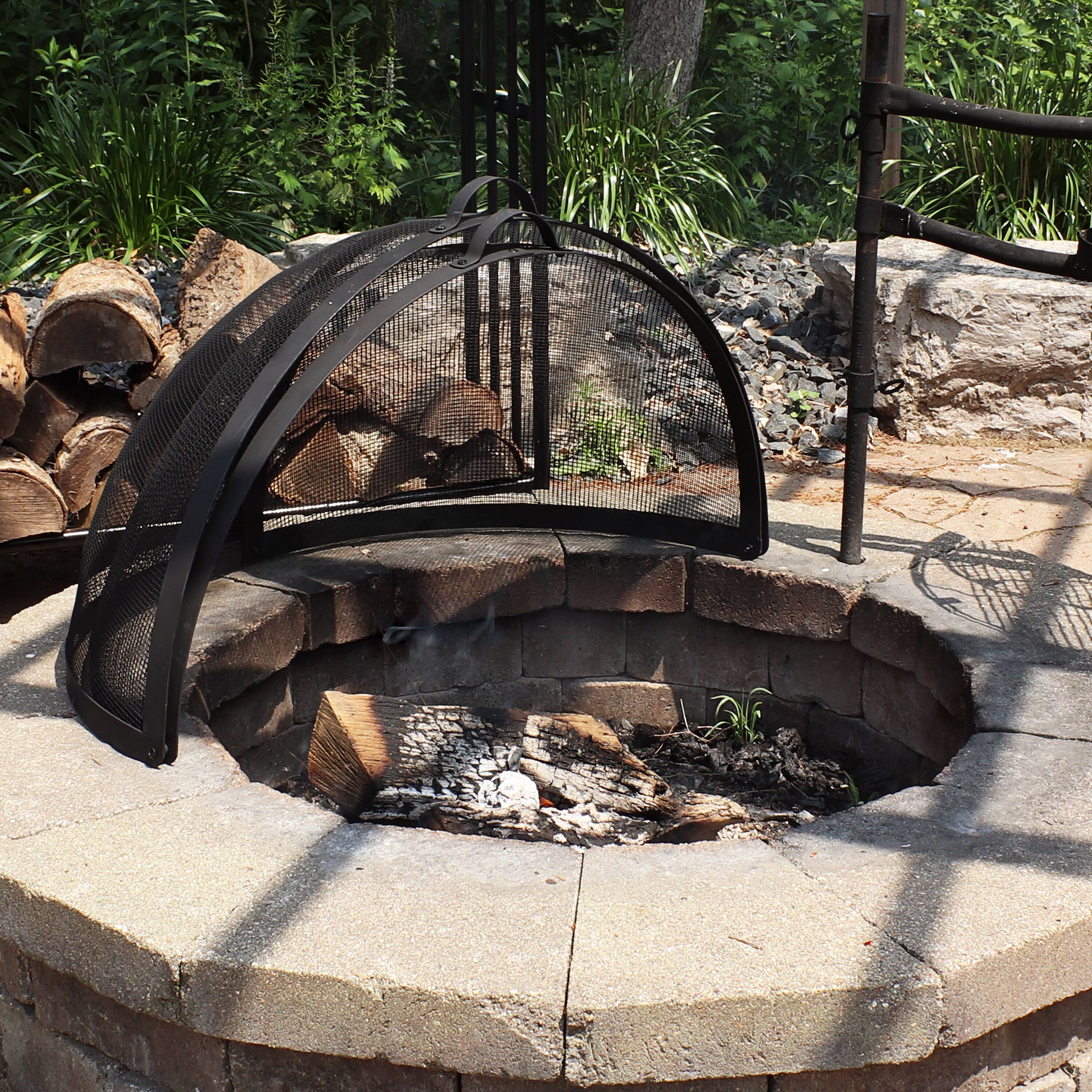 Alt View 7. Sunnydaze - 40 in Easy Access Steel Fire Pit Spark Screen - Black.