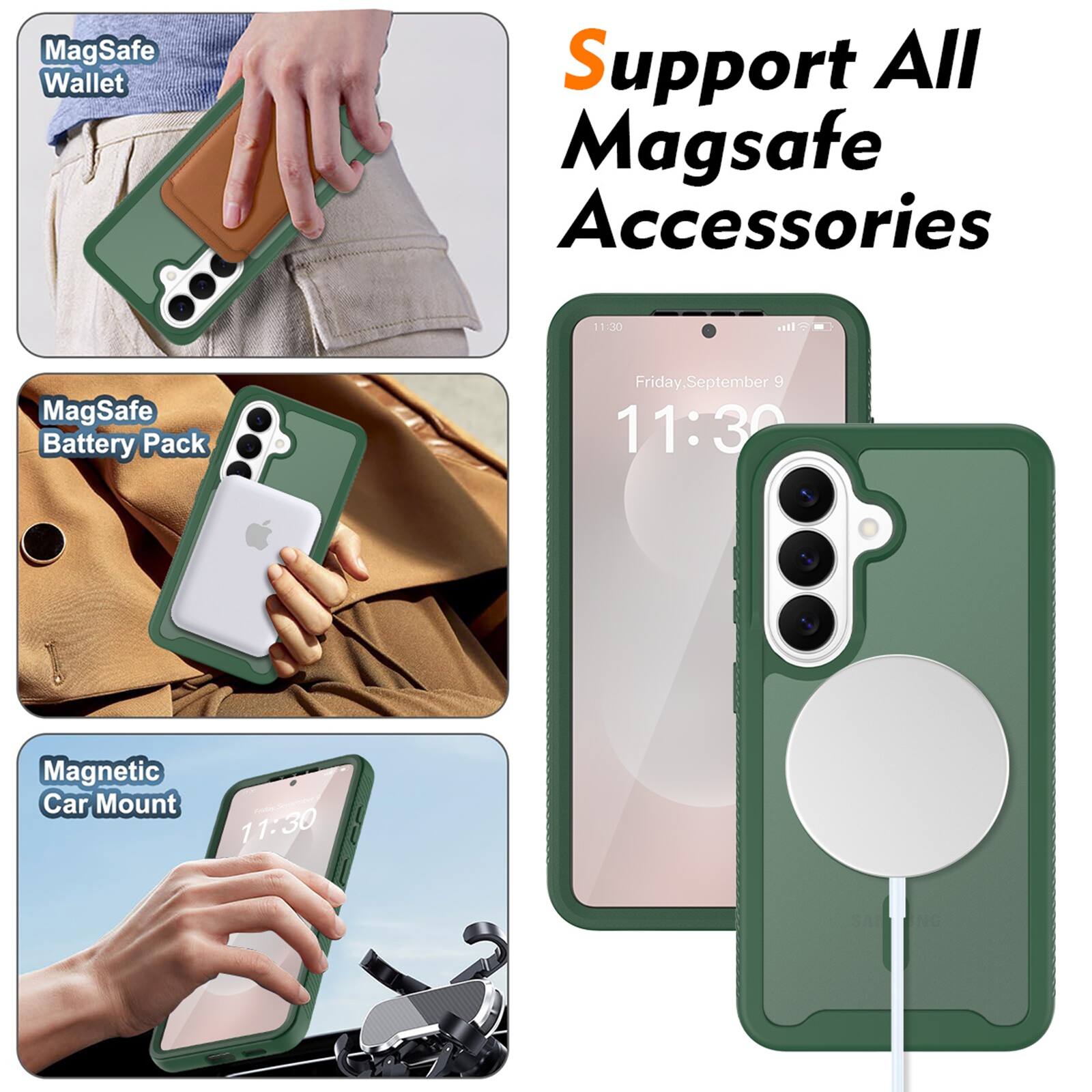 MagSafe Wallet  
Support All MagSafe Accessories  
11:30  
MagSafe Battery Pack  
Friday, September 9 11:30  
Magnetic Car Mount  
11:30