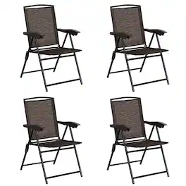 Gymax - 4PCS Adjustable Folding Fabric Chair Powder Coated Steel Tube Frame Indoor Outdoor - Black + brown
