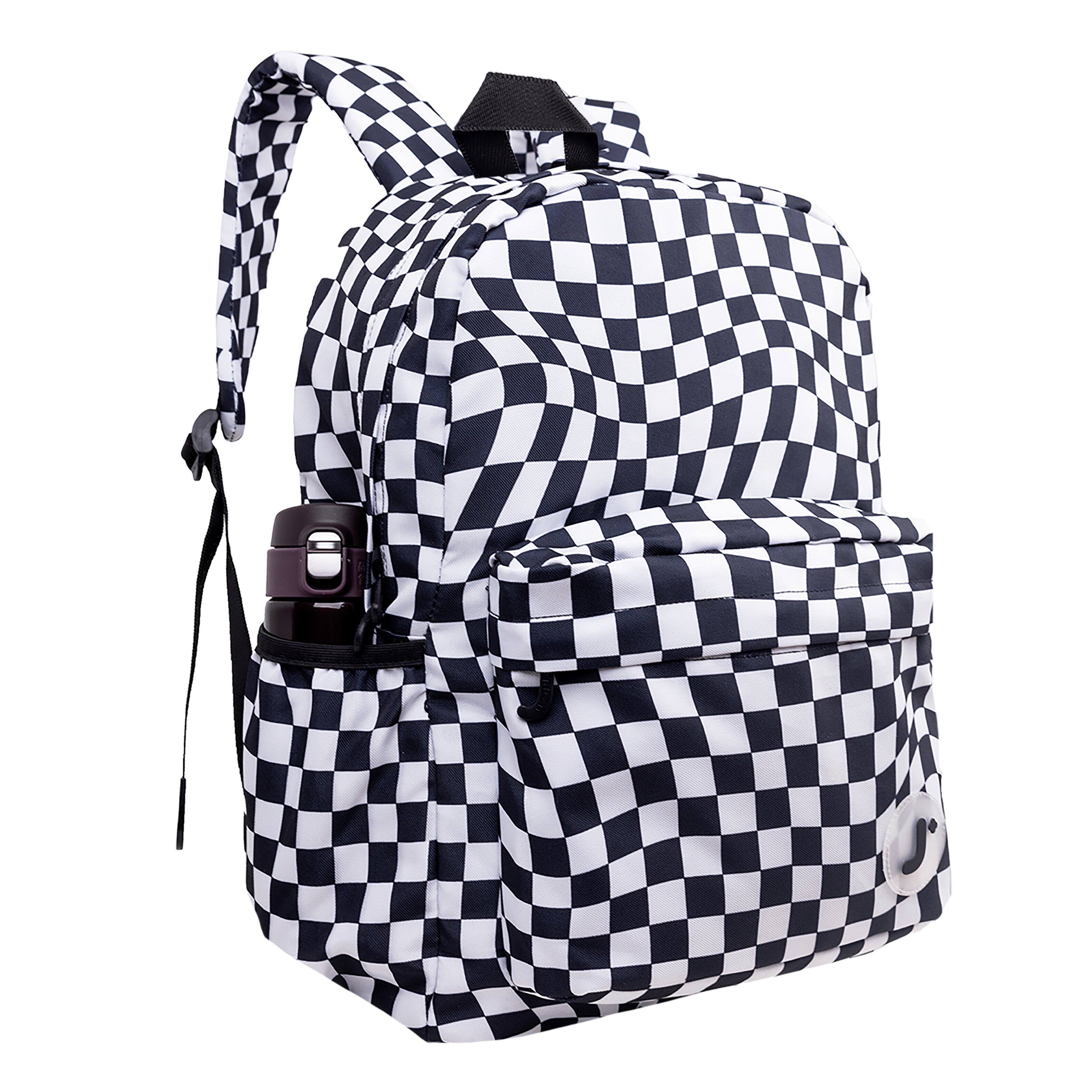 Left. J World - J World Unisex Oz 17" Daily Backpack For School And Travel - Wavy Checkers - WAVY CHECKERS.