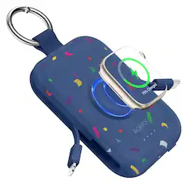RORRY - CharmGo 5000mAh Portable Charger with Built-in Cables, Keychain Design, Compatible with Apple Watch and iPhone - Confetti-Deepblue