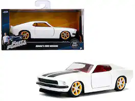 Roman's Ford Mustang Stripes and Red Interior "Fast & Furious" Movie 1/32 Diecast Model Car by Jada - White With Black