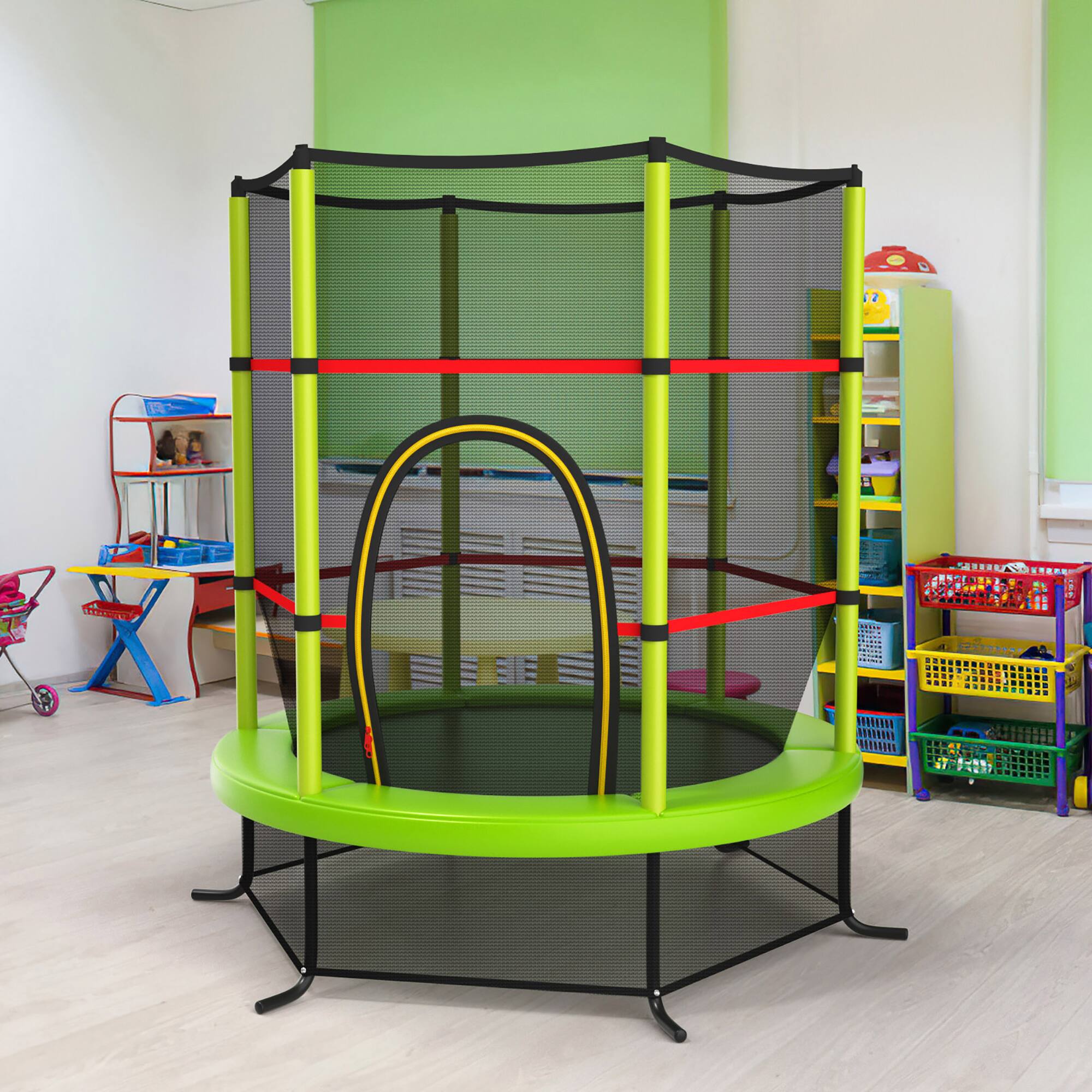 Alt View 8. Costway - Costway 55" Kids Trampoline Bouncing Jumping Mat Recreational Trampoline W/Enclosure Net - Green.