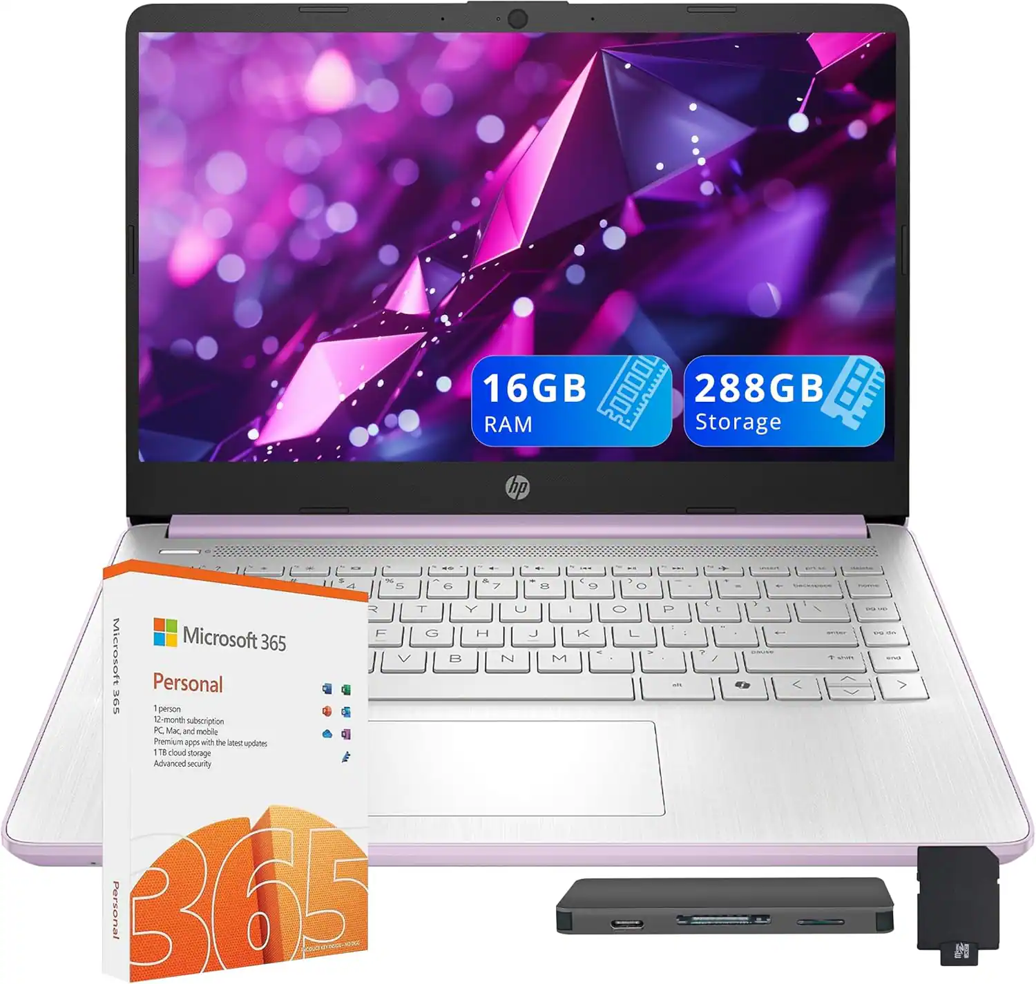 HP - Stream 14" HD Laptop, Intel N150, 16GB RAM, 128GB UFS+128GB DOCKING STATION, 1 Year Office 365, Win 11 S - Purple