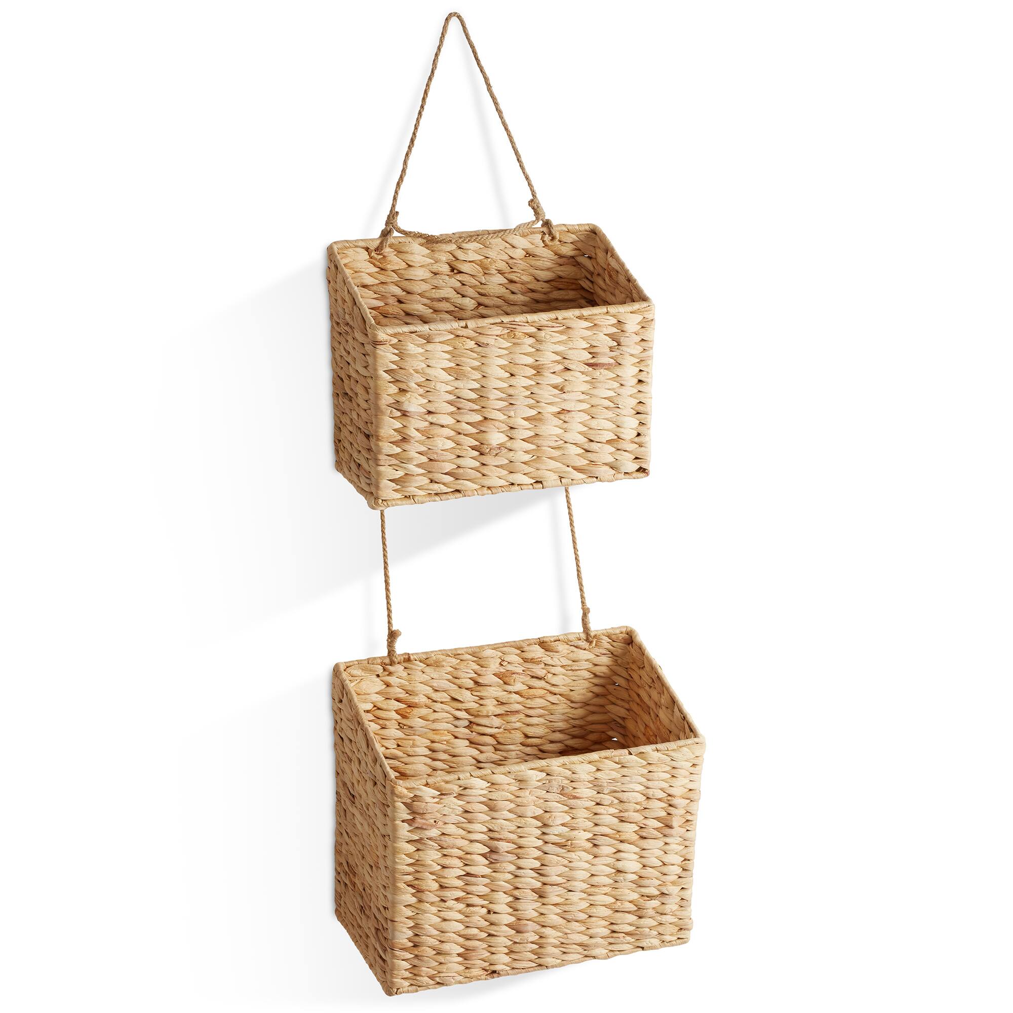 Alt View 2. Casafield - 2-Tier Hanging Baskets Vertical Woven Kitchen Wall Storage Organizer - Natural - Hyacinth.