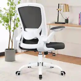 KERDOM - Colorful Office Chair, Ergonomic Mesh Chair with Lumbar Support, Swivel Desk Chair with Flip-up Arms, Height Adjustable - White