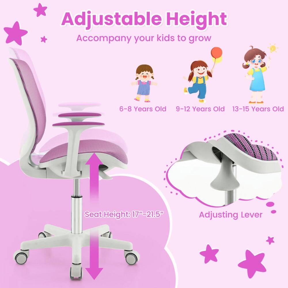 Adjustable Height  
Accompany your kids to grow  

6-8 Years Old  
9-12 Years Old  
13-15 Years Old  

Seat Height: 17"-21.5"  
Adjusting Lever