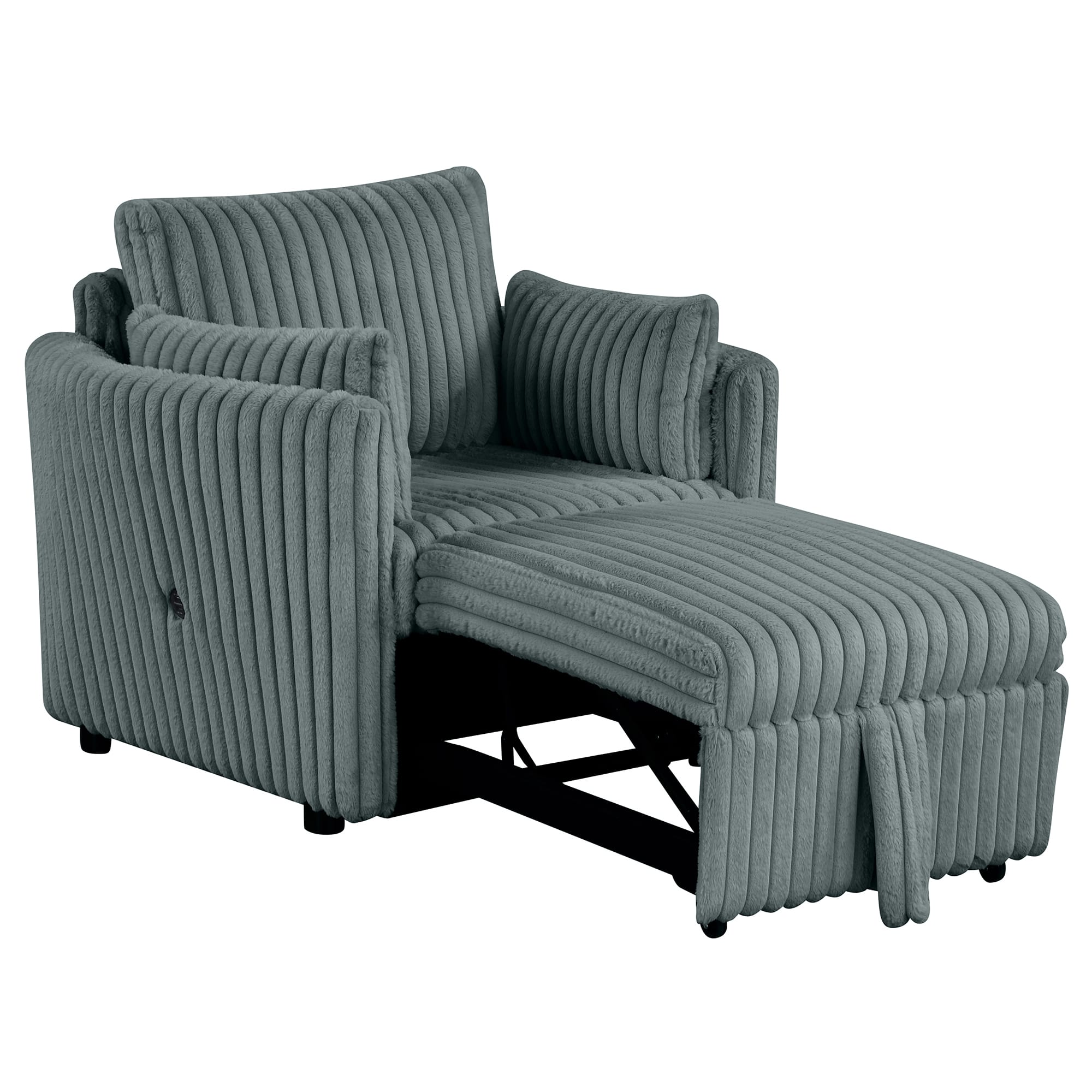 Vaczon - Space-Saving Pull-Out Sleeper Chair Bed with USB Ports & Plush Pillows for Dorms, Apartments & Home - Teal Gray