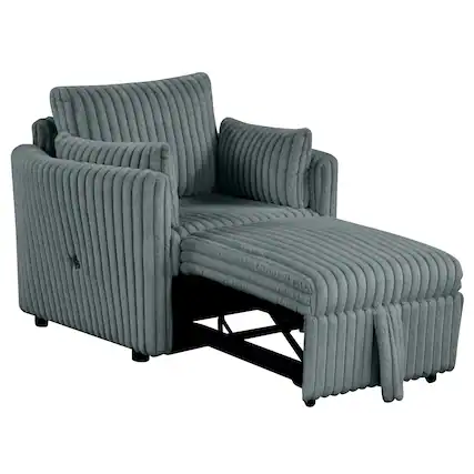 Front. Vaczon - Space-Saving Pull-Out Sleeper Chair Bed with USB Ports & Plush Pillows for Dorms, Apartments & Home - Teal Gray.