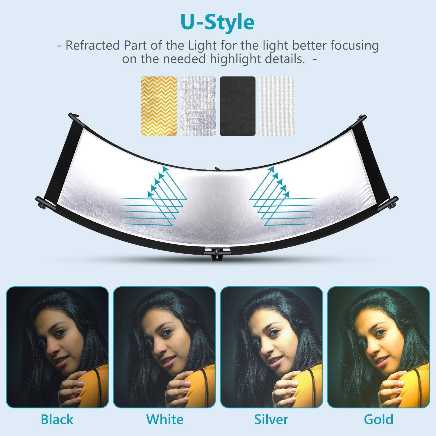 Neewer U Type Curved Light Diffuser, 167x61cm, 4 Colors, w/ Carry Case ...