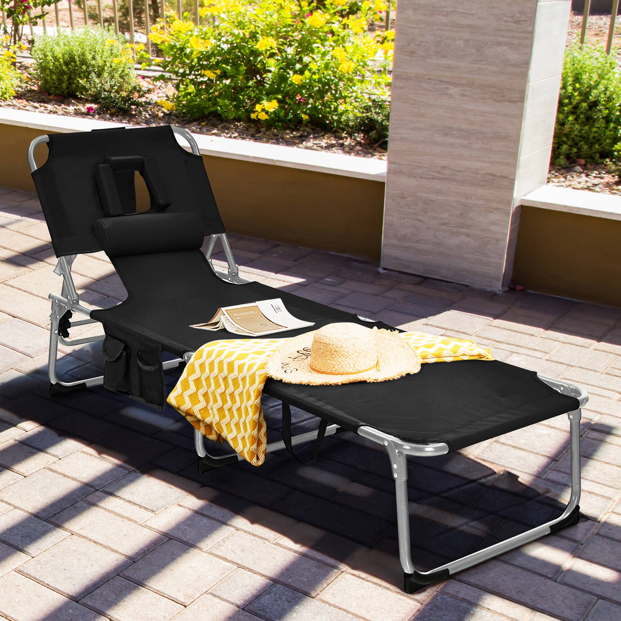 Alt View 1. Gymax - Gymax Set of 2 Beach Chaise Lounge Chair Folding Reclining Chair w/ Facing Hole Black - Black.