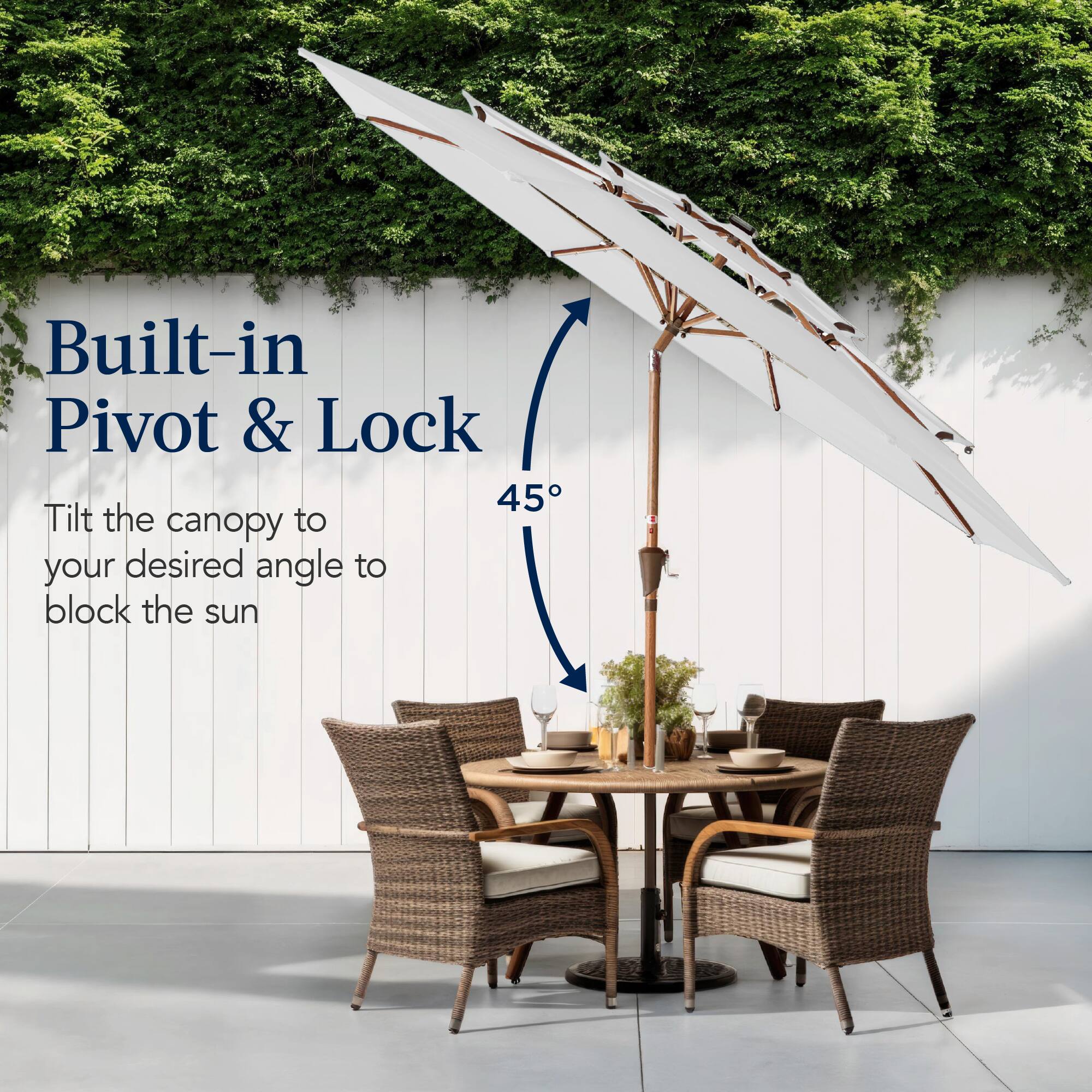 Built-in Pivot & Lock

Tilt the canopy to your desired angle to block the sun.