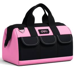 Deli - 13 Inch Heavy Duty Contractor Tool Bag 15 Pockets with Adjustable Strap - Pink