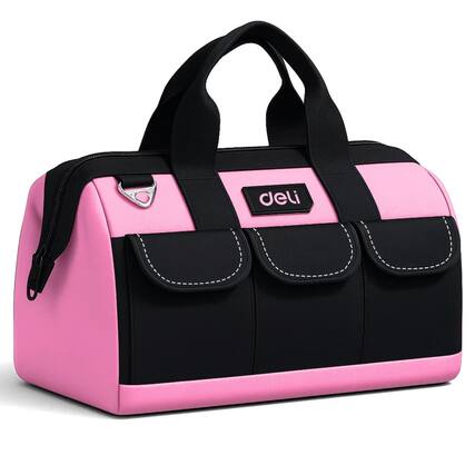 Front. Deli - 13 Inch Heavy Duty Contractor Tool Bag 15 Pockets with Adjustable Strap - Pink.