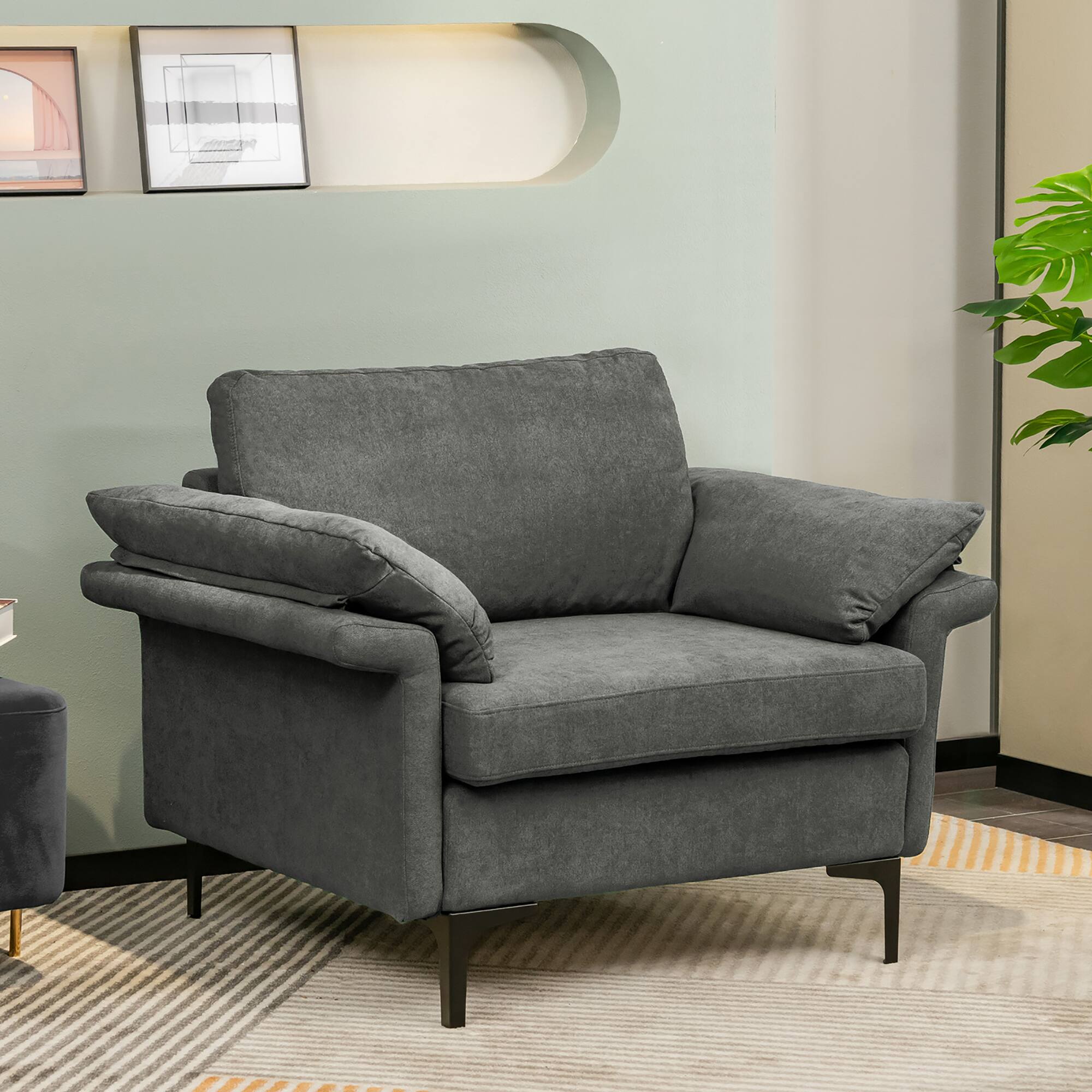 Alt View 1. Costway - Costway Modern Linen Fabric Accent Armchair Upholstered Single Sofa w/ Metal Legs - Grey.