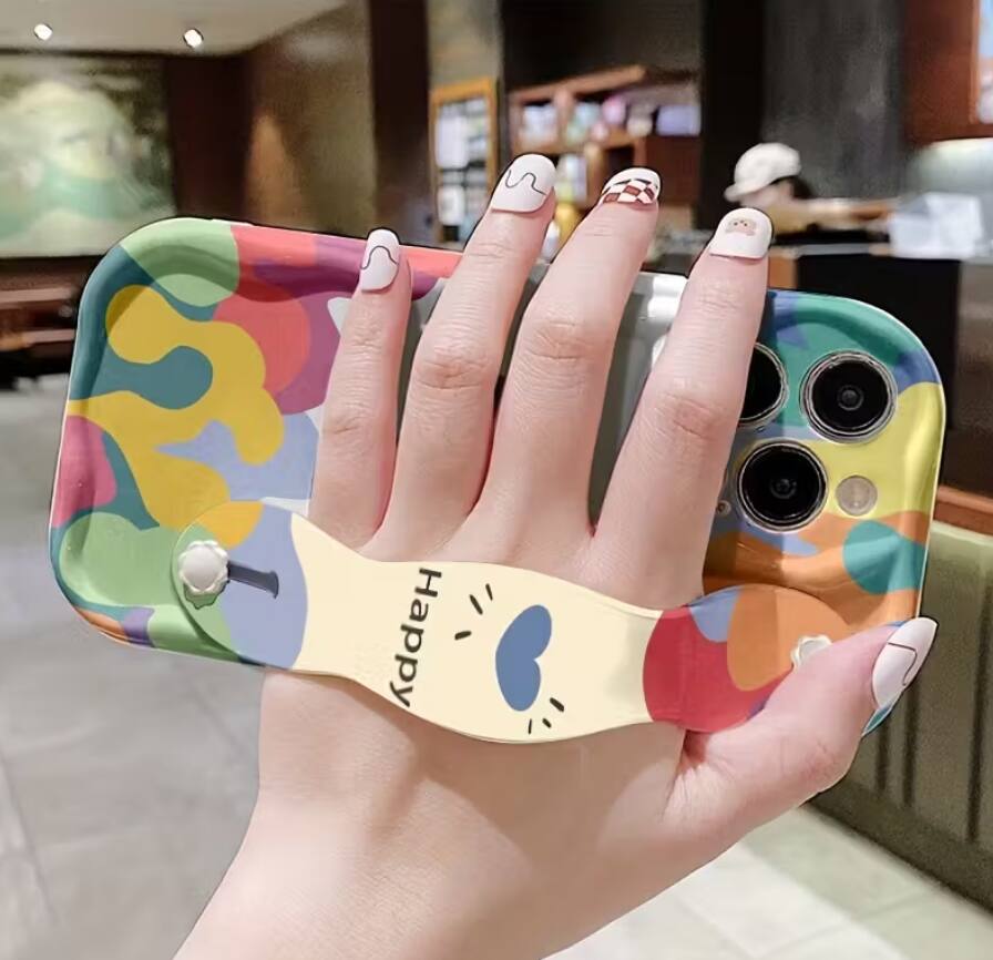 Alt View 1. Gravity Ridge - Soft Colorful Anti-Drop Cream Strap Style Anime Pattern Print Phone Case for for iPhone 14 Pro Shockproof Phone Cover - Colorful.