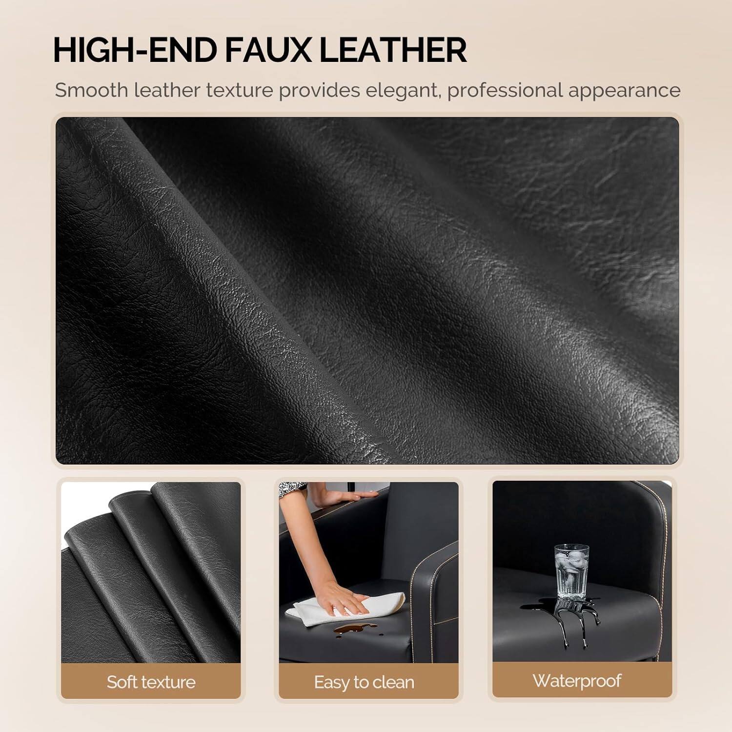 HIGH-END FAUX LEATHER

Smooth leather texture provides elegant, professional appearance

Soft texture
Easy to clean
Waterproof
