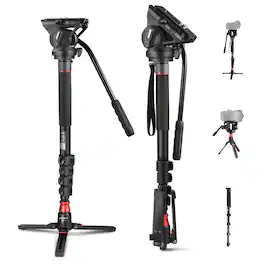 Neewer - Professional Monopod with Tripod Base - 70.5" Aluminum with Fluid Head for DSLR (13.2lb)