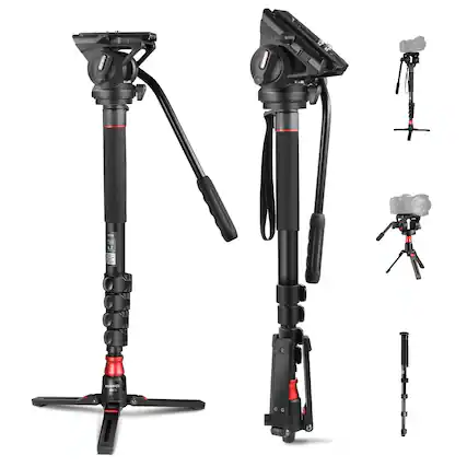 Front. Neewer - Professional Monopod with Tripod Base - 70.5" Aluminum with Fluid Head for DSLR (13.2lb).