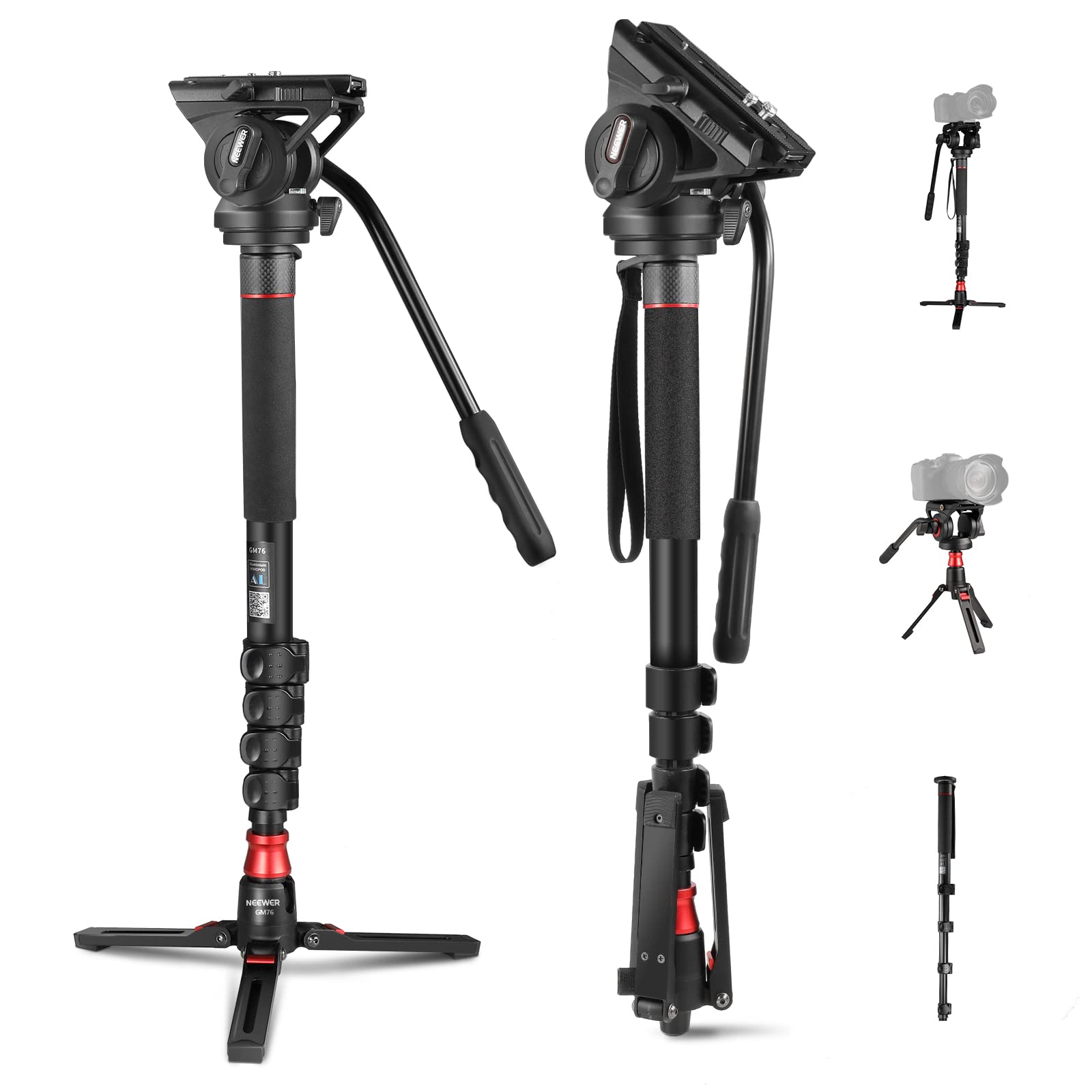 Front. Neewer - Professional Monopod with Tripod Base - 70.5" Aluminum with Fluid Head for DSLR (13.2lb).