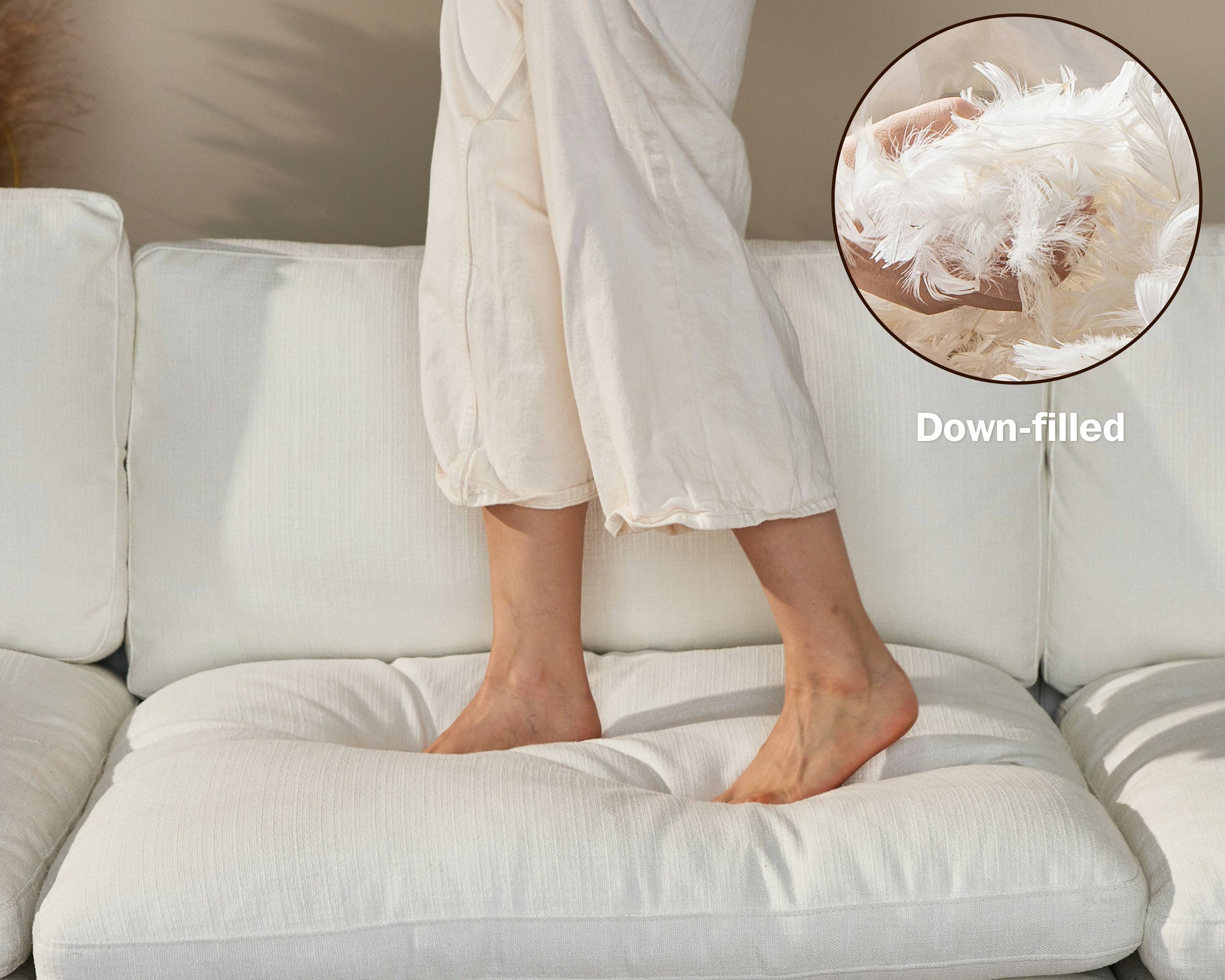 Alt View 1. Dyonery - Dyonery 120" Modular Sectional Sofa, L Shaped Cloud Couch with Storage Ottoman, Solid Wood Frame, Tool Free, Beige - Linen Beige.