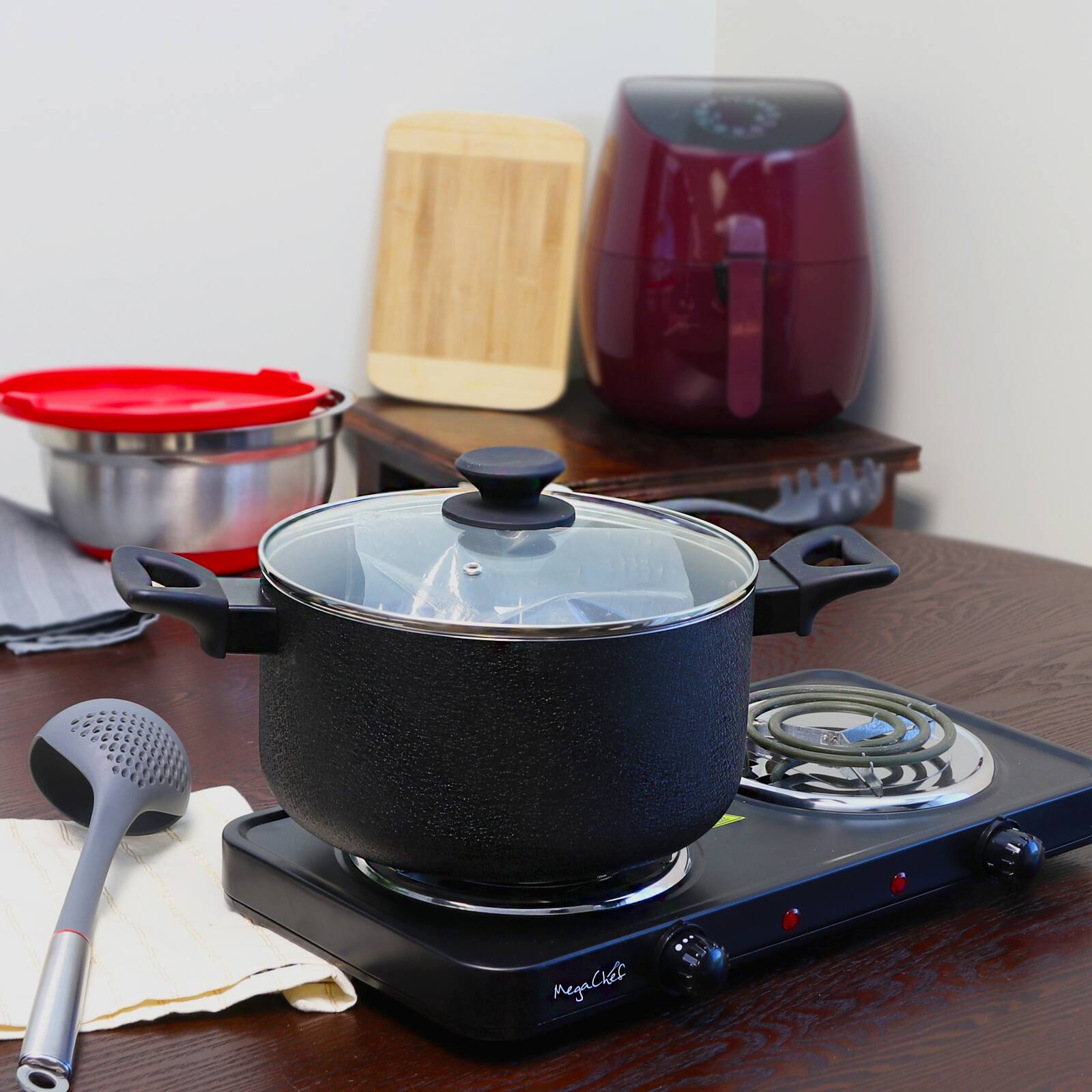 Alt View 3. Oster - Oster Ashford 6 Quart Aluminum Dutch Oven with Tempered Glass Lid in Black - Black.