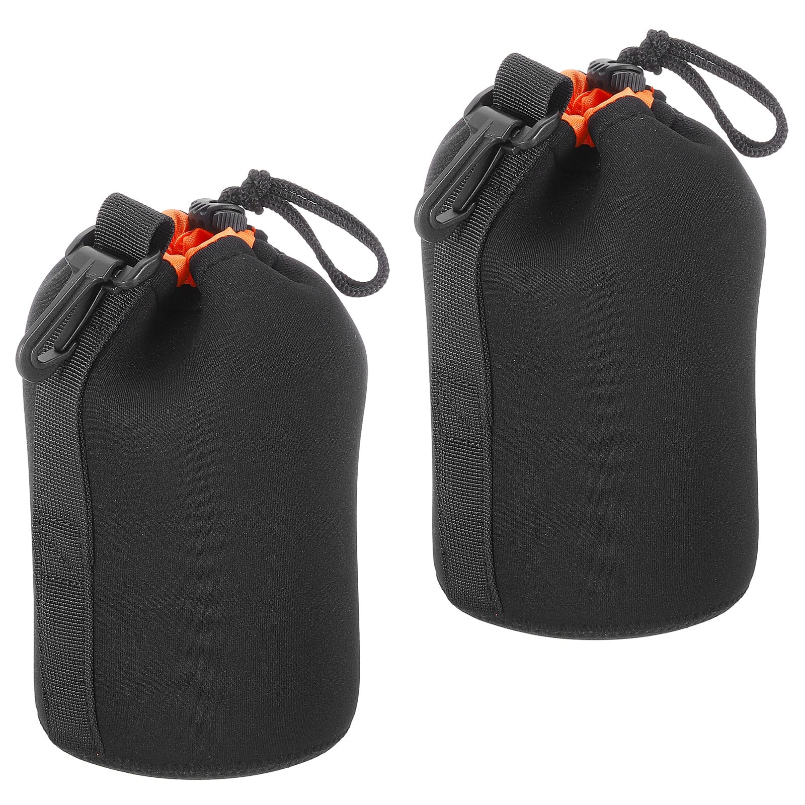 Unique Bargains - Camera Lens Bag, 2pcs 3.7"x7.1" Drawstring Pouch with Thick Neoprene for DSLR Lens, Water Coffee Cups - Black Orange