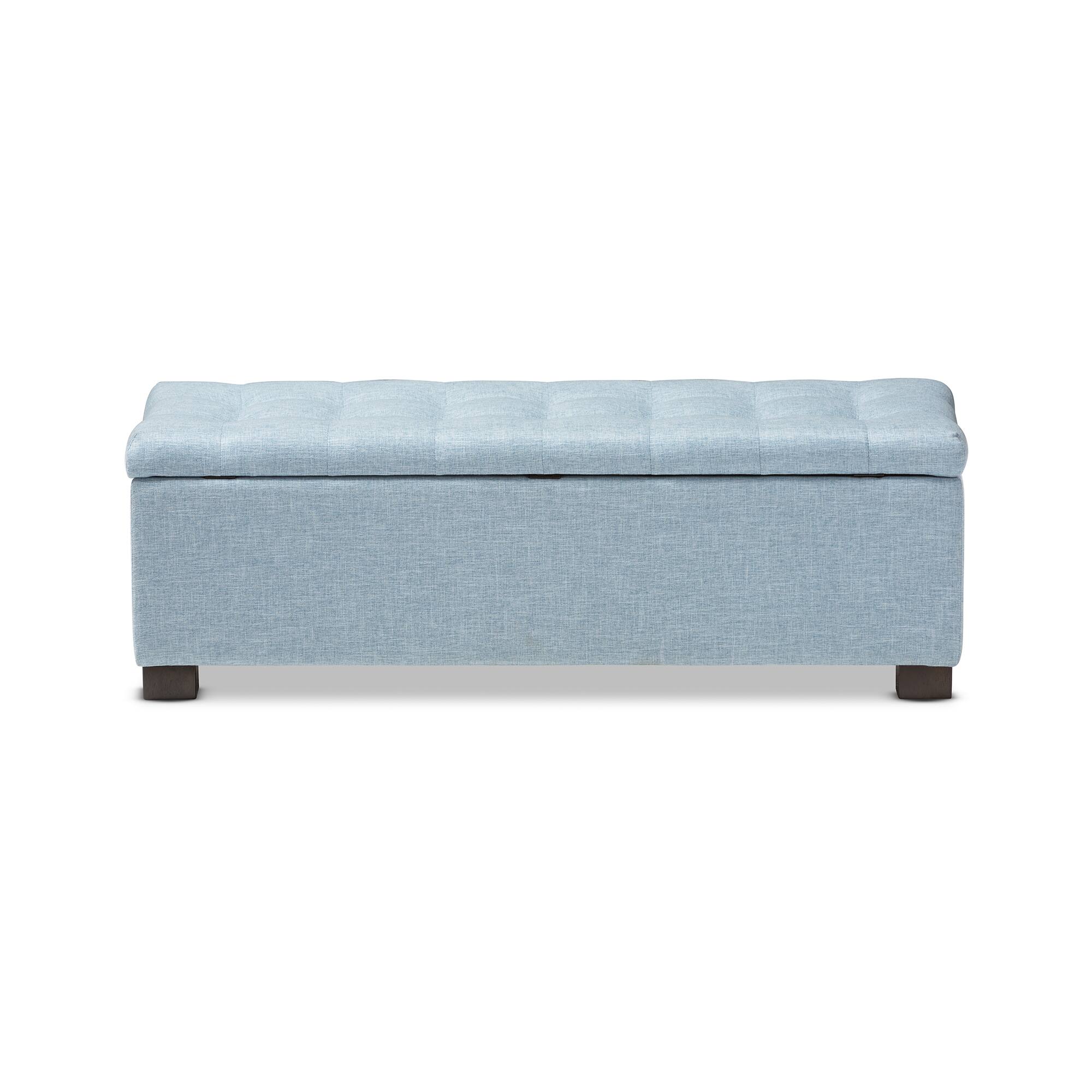Alt View 1. Baxton Studio - Roanoke Modern and Contemporary Fabric Upholstered Grid-Tufting Storage Ottoman Bench - Light Blue.