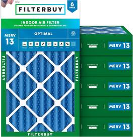 Filterbuy - 16x24x4 MERV 13 Smoke & Allergy Defense, Electrostatic Pleated HVAC AC Furnace Air Filters Replacement (6-Pack) - Blue