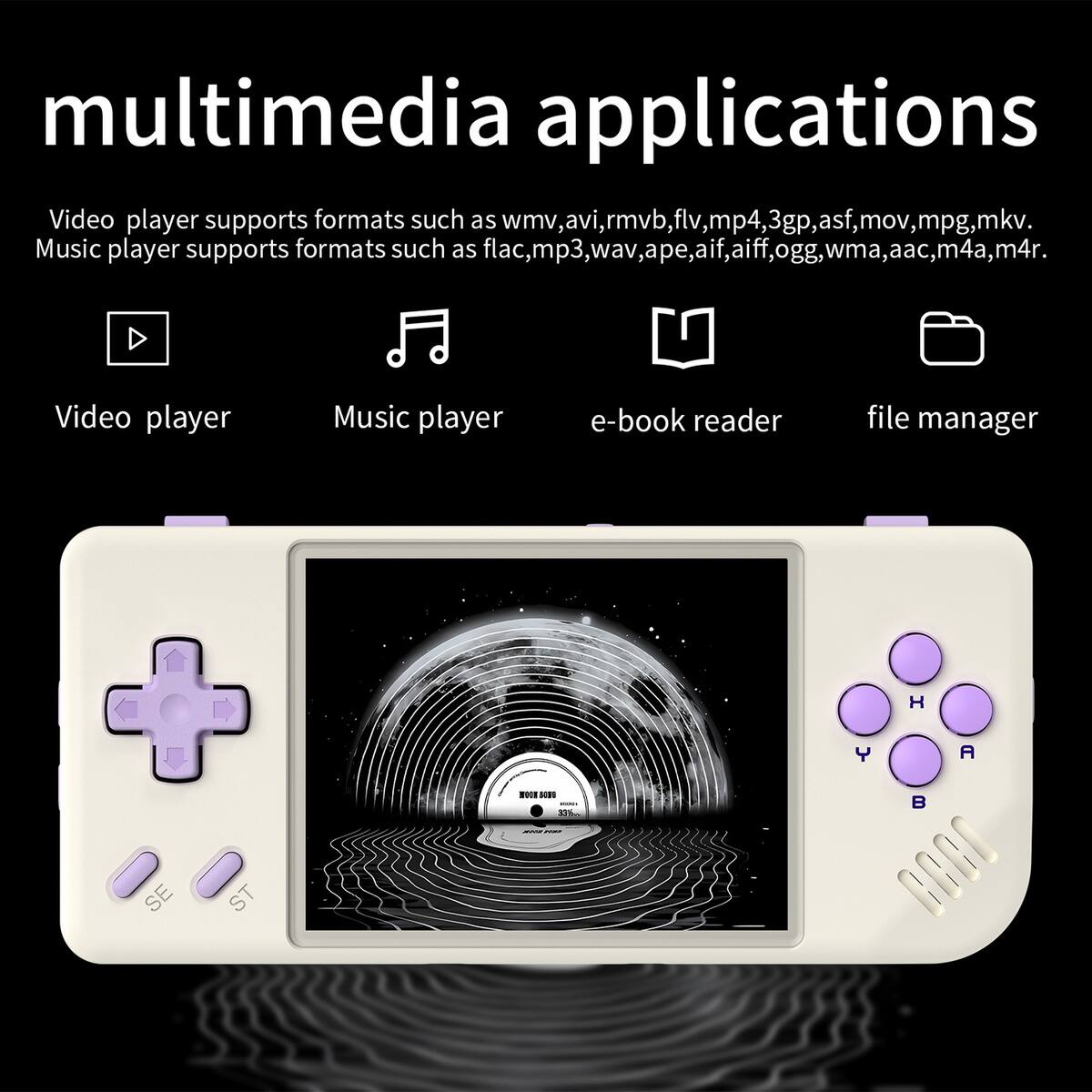 multimedia applications

Video player supports formats such as wmv, avi, rmvb, flv, mp4, 3gp, asf, mov, mpg, mkv.

Music player supports formats such as flac, mp3, wav, ape, aif, aiff, ogg, wma, aac, m4a, m4r.

Video player Music player e-book reader file manager