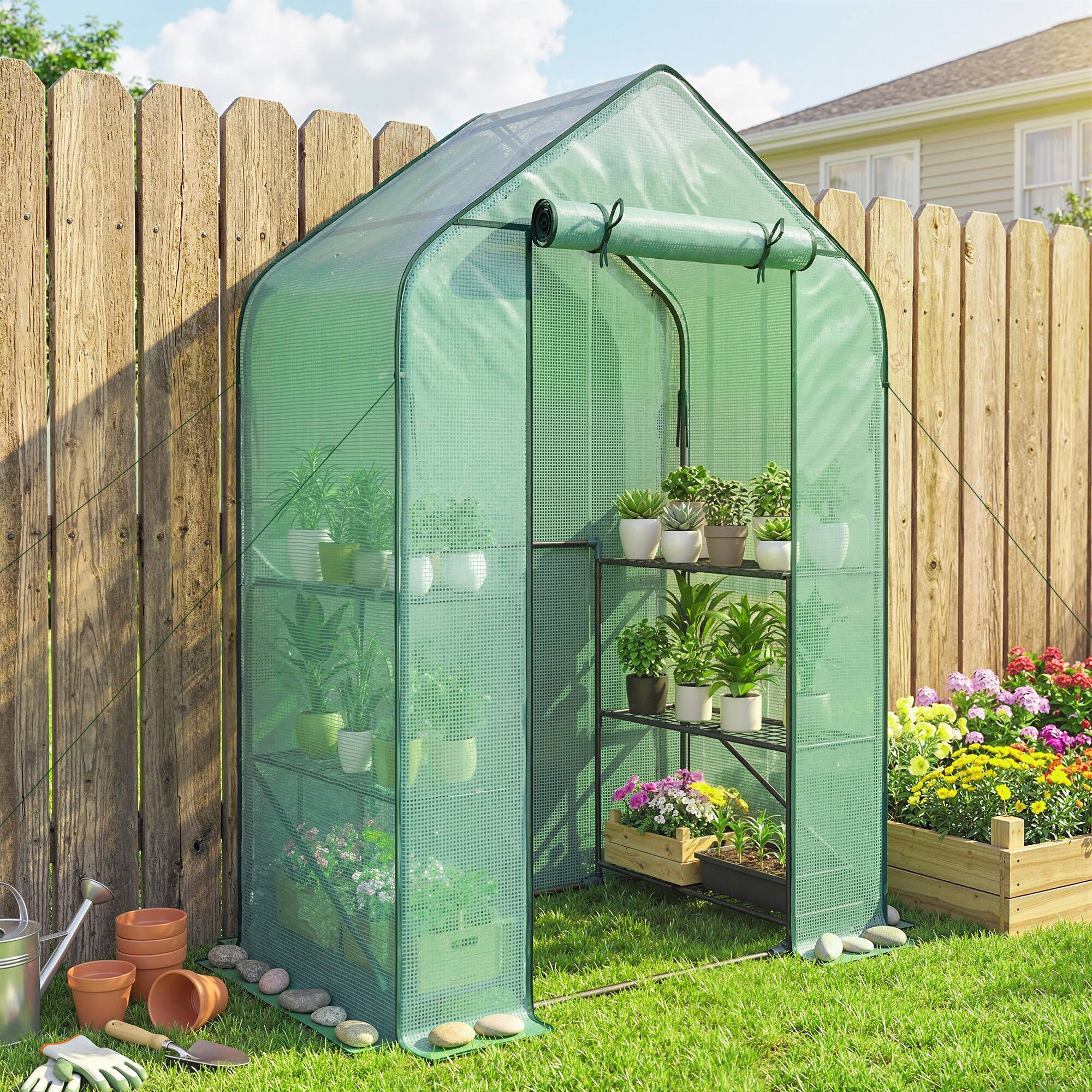 Alt View 1. Outsunny - for Outdoors, Portable Greenhouse with 6 Shelves, UV-Resistant PE Cover - Green.